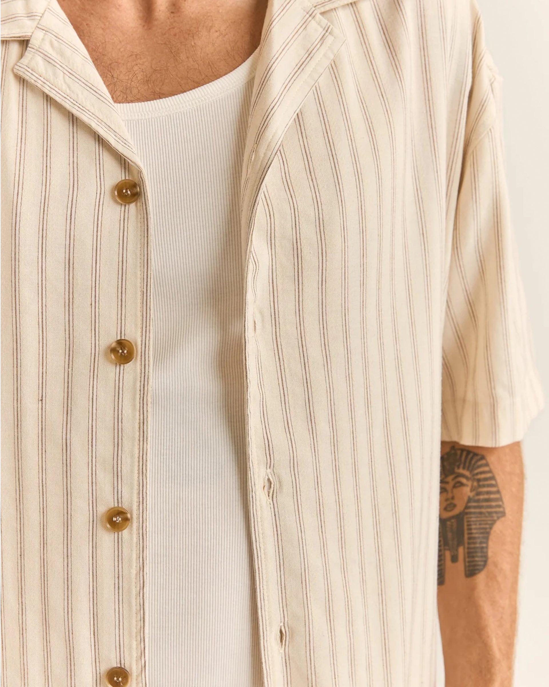 Rhythm Relaxed Stripe Short Sleeve Shirt - Natural