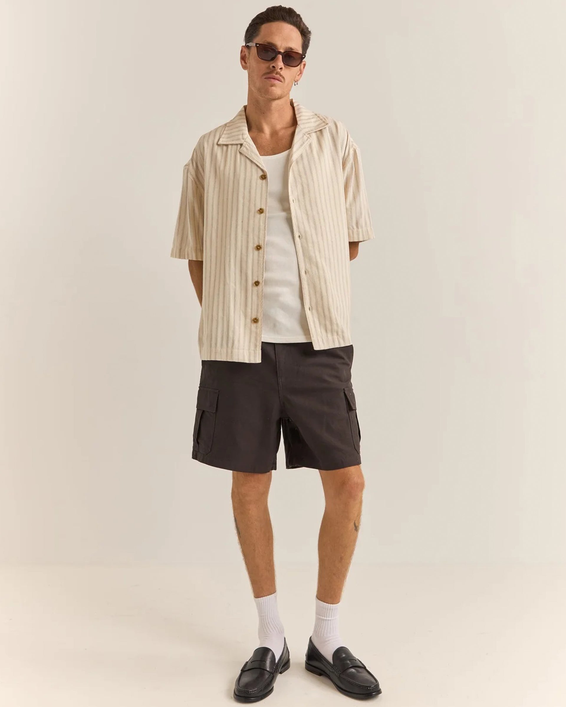 Rhythm Relaxed Stripe Short Sleeve Shirt - Natural