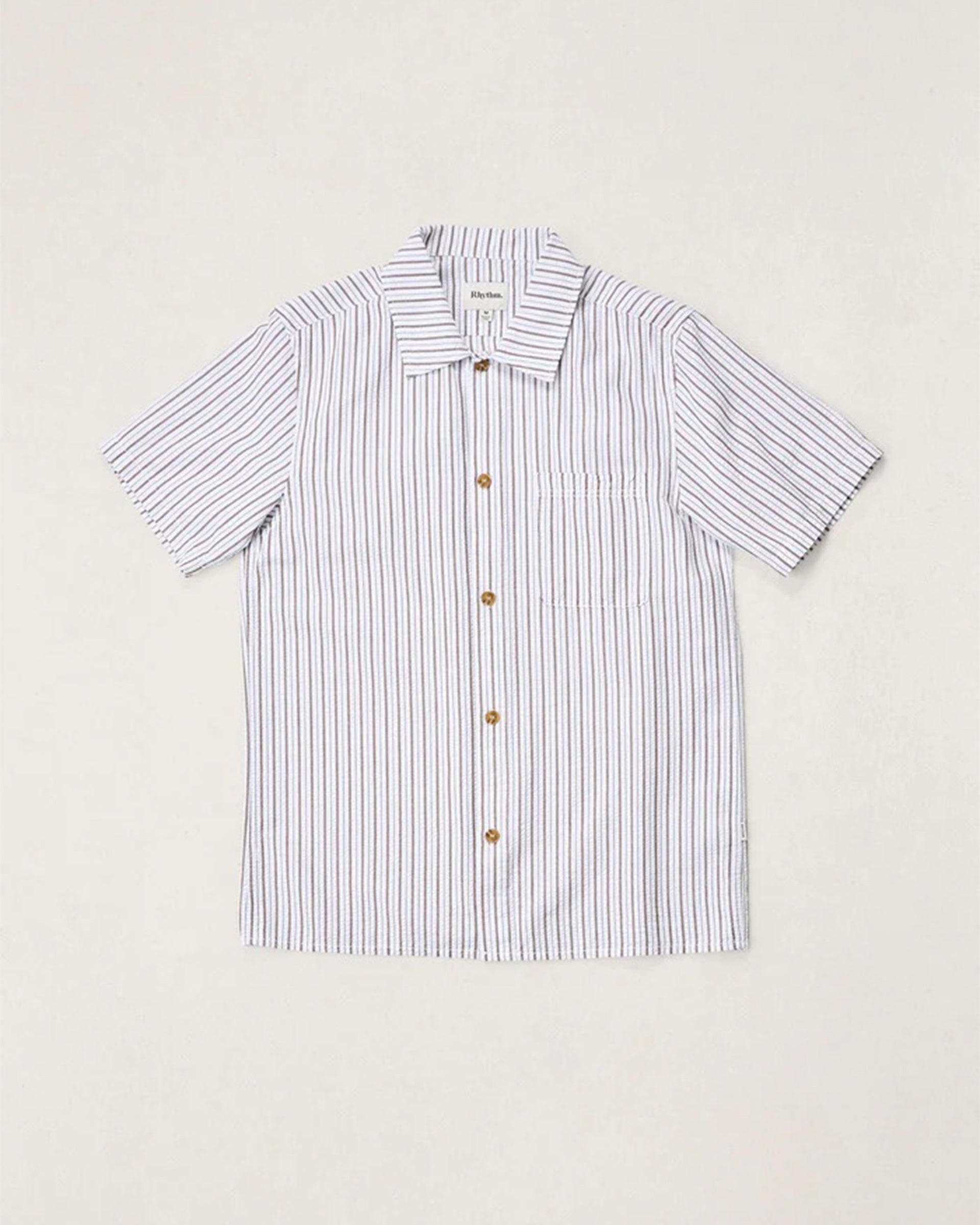 Rhythm Seersucker Stripe Short Sleeve Shirt - Cedar