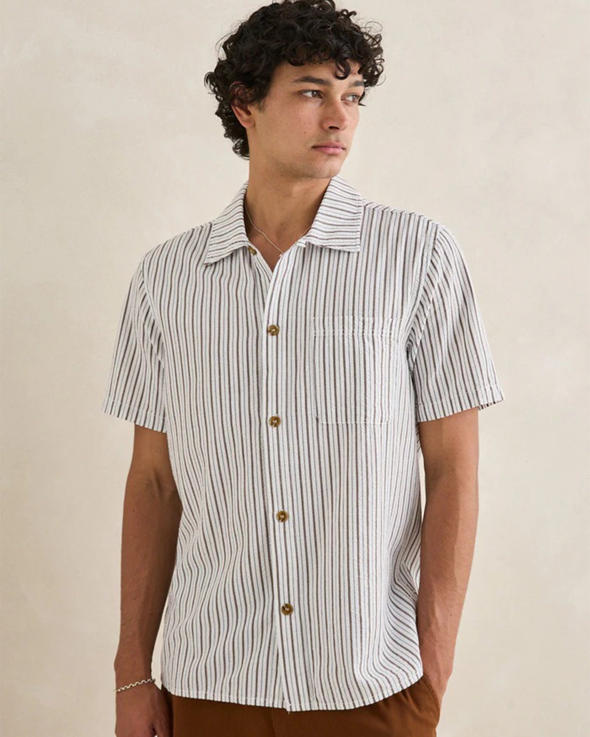 Rhythm Seersucker Stripe Short Sleeve Shirt - Cedar