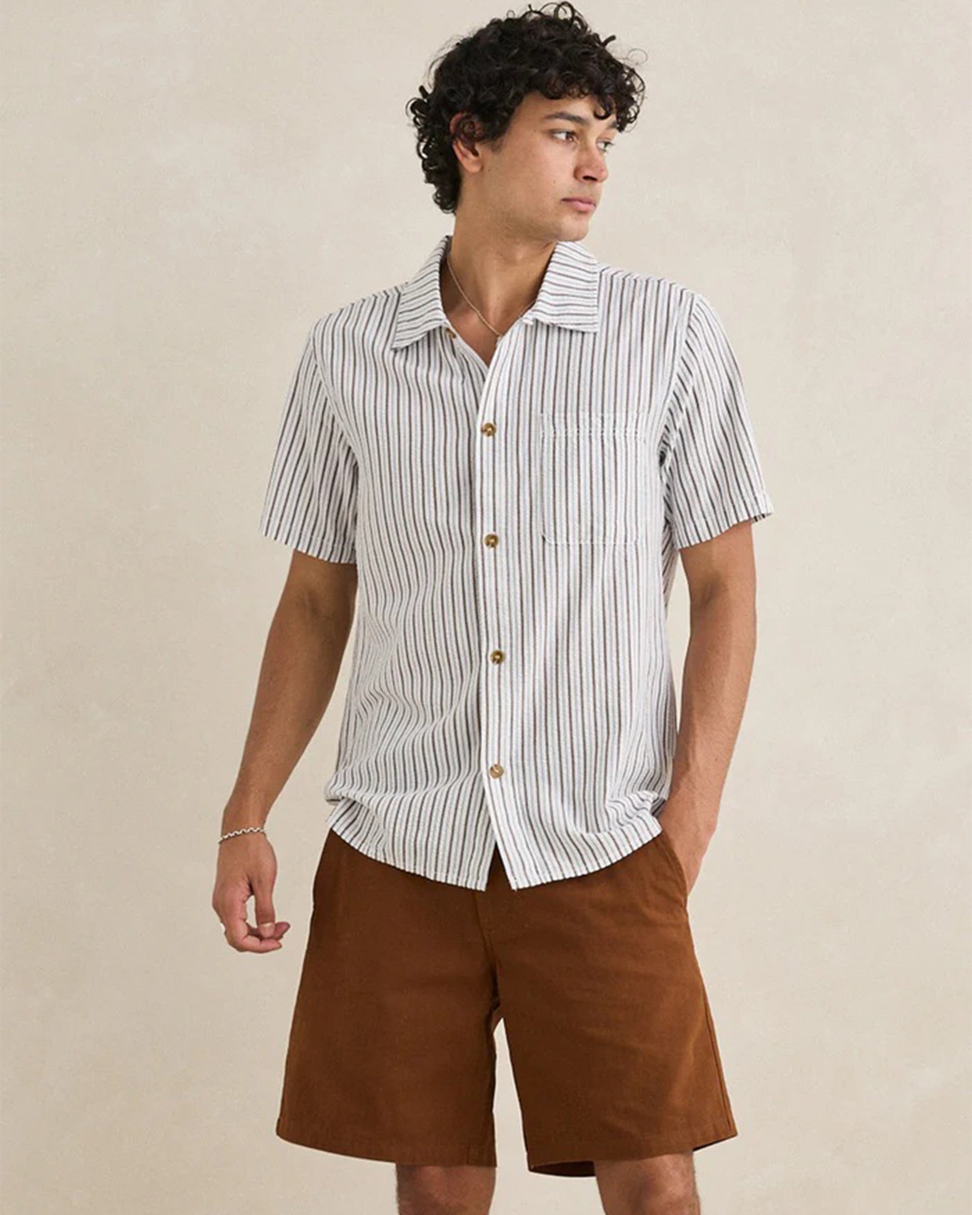 Rhythm Seersucker Stripe Short Sleeve Shirt - Cedar