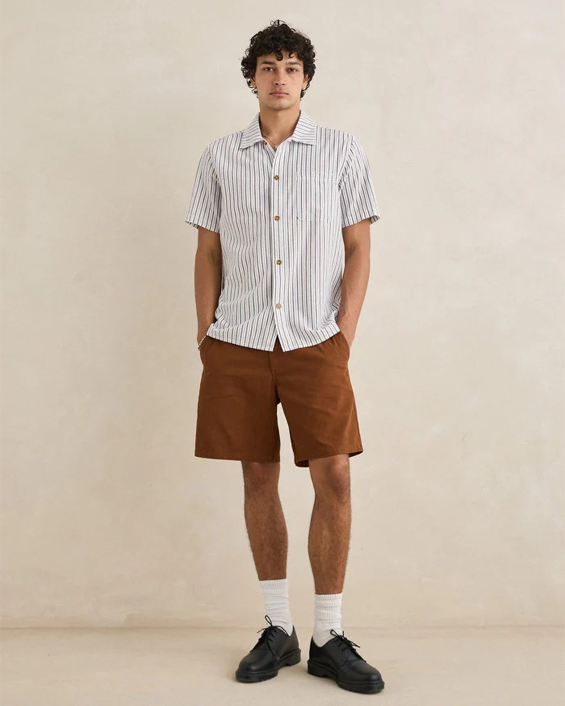 Rhythm Seersucker Stripe Short Sleeve Shirt - Cedar