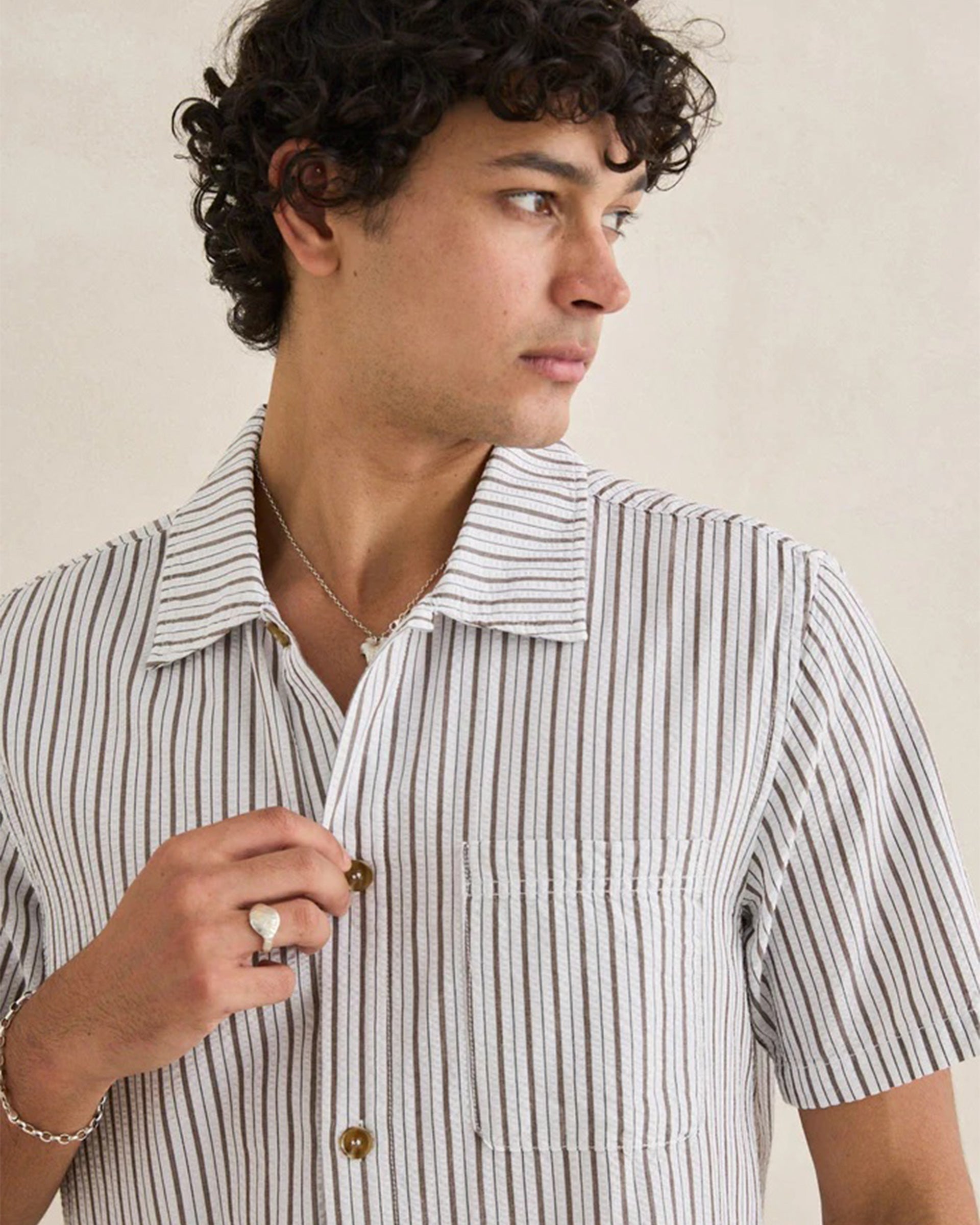 Rhythm Seersucker Stripe Short Sleeve Shirt - Cedar