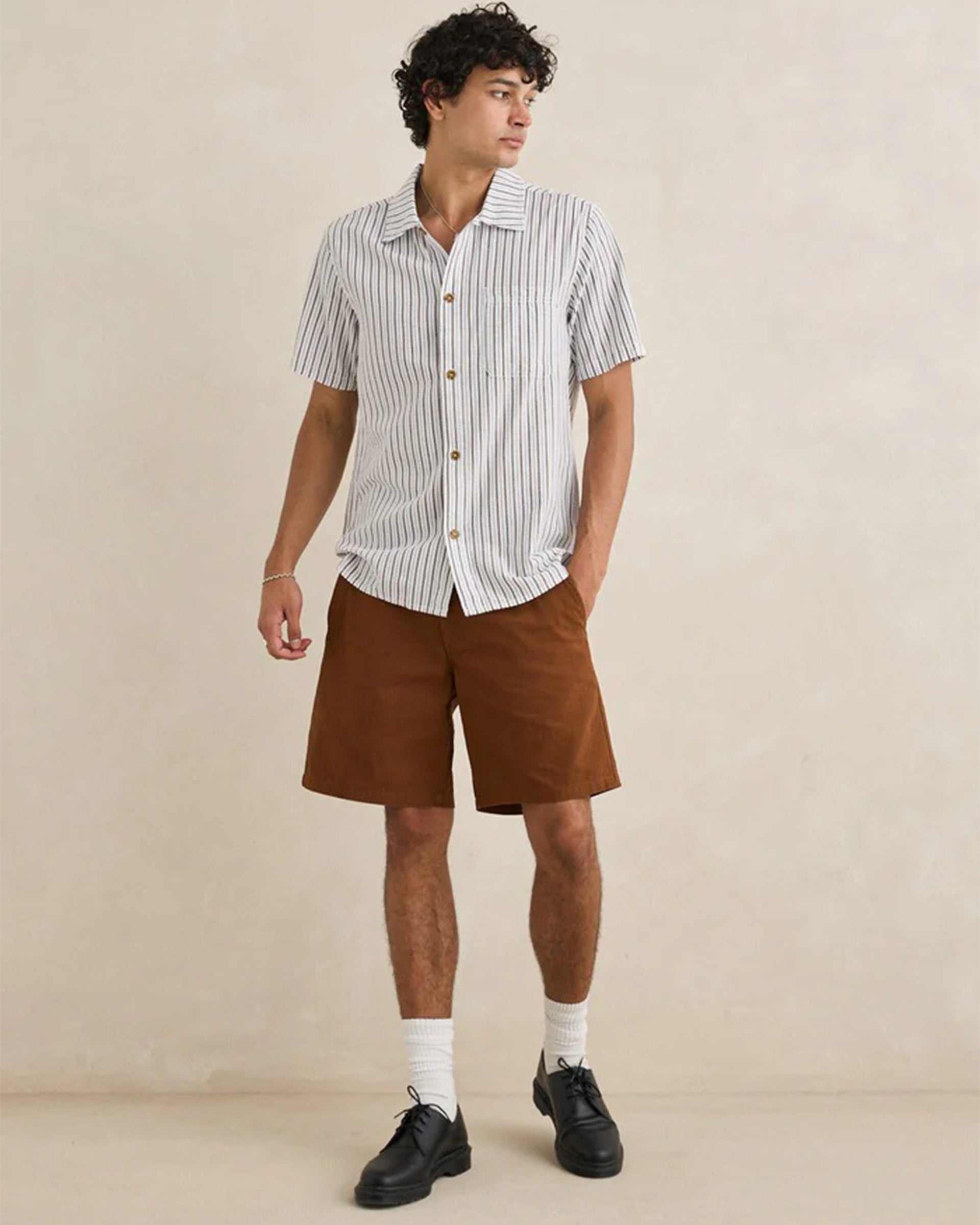 Rhythm Seersucker Stripe Short Sleeve Shirt - Cedar