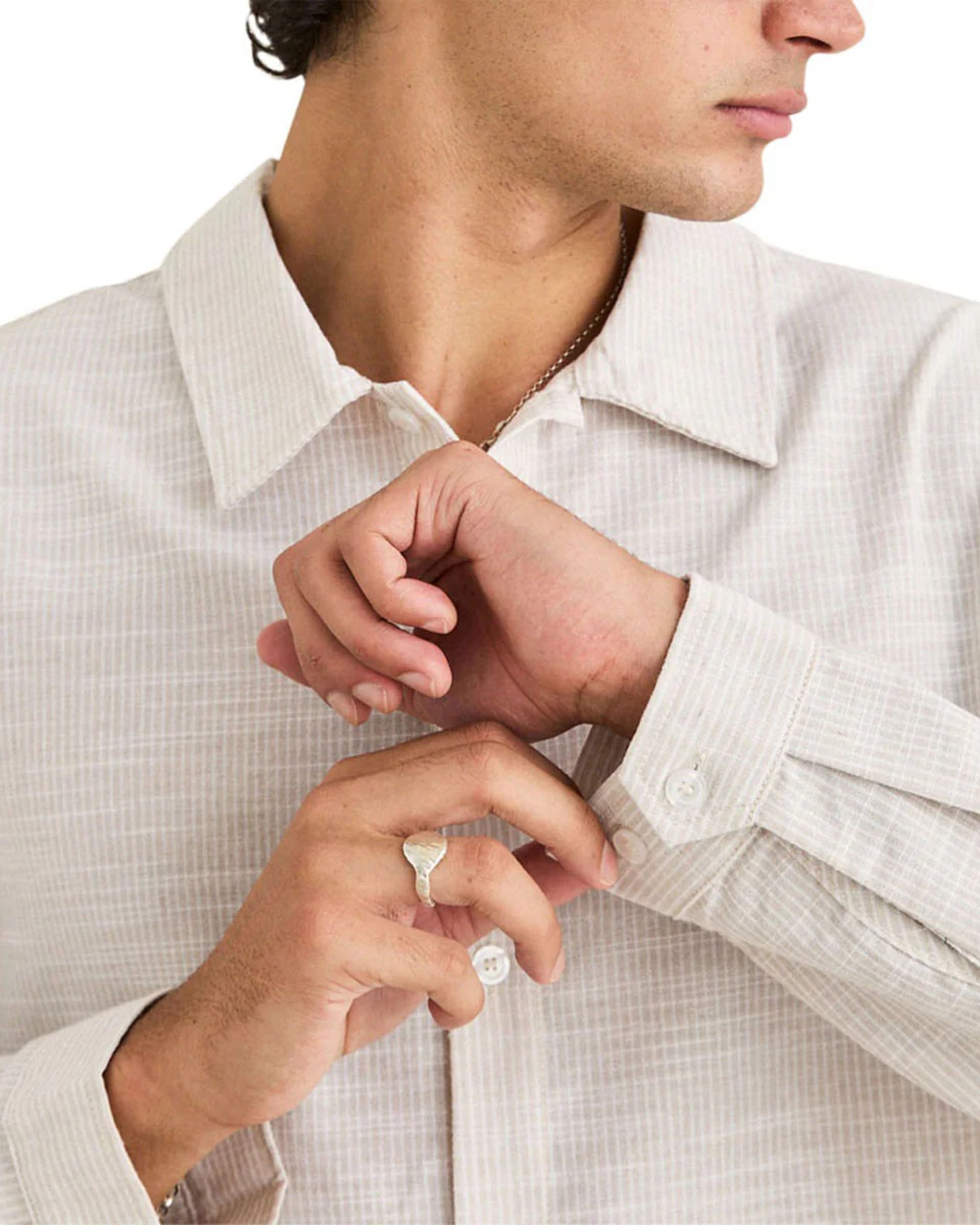 Striped Linen L/S Shirt - Natural