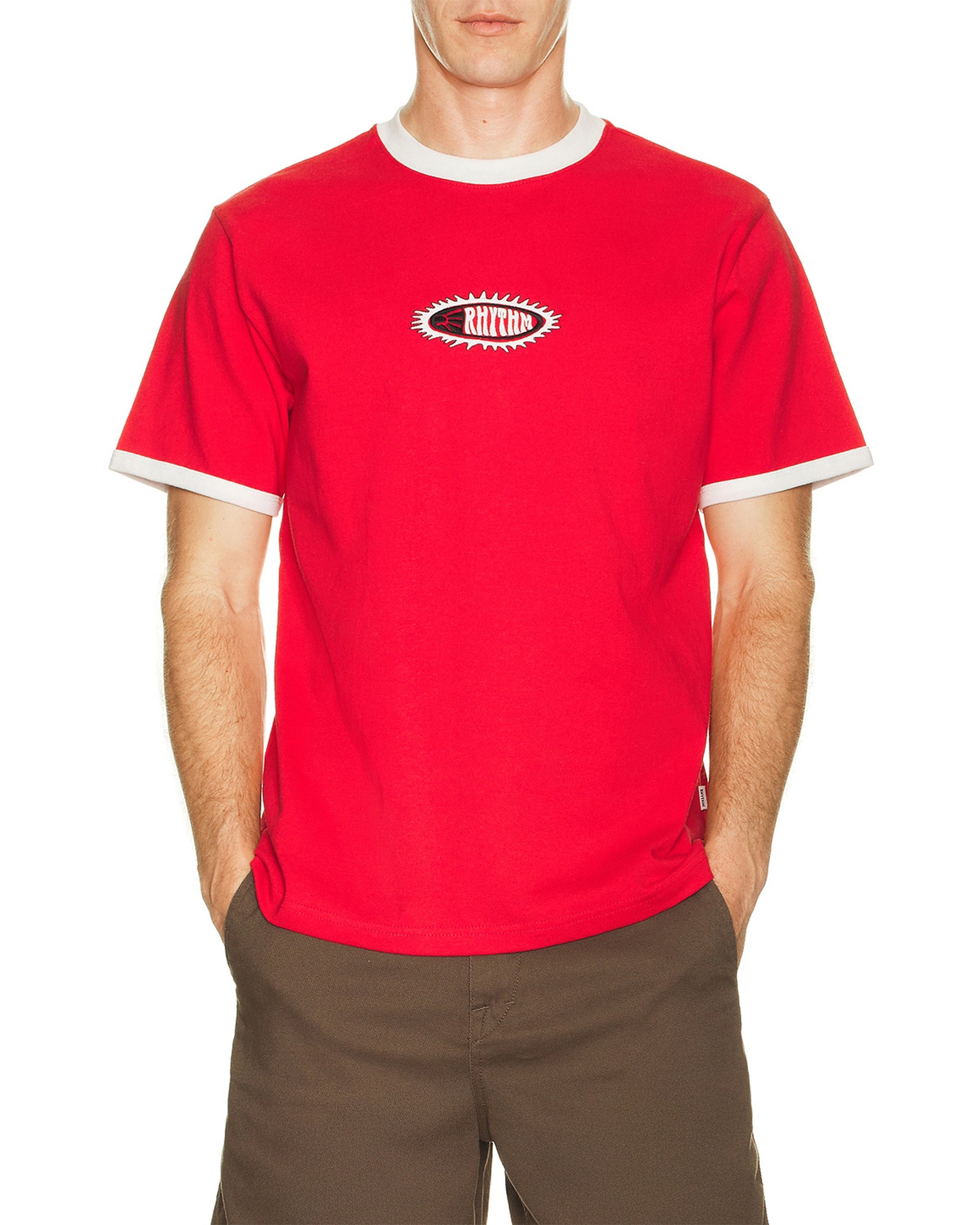 Rhythm Sun Dome Ringer Vintage Short Sleeve T-Shirt - Red