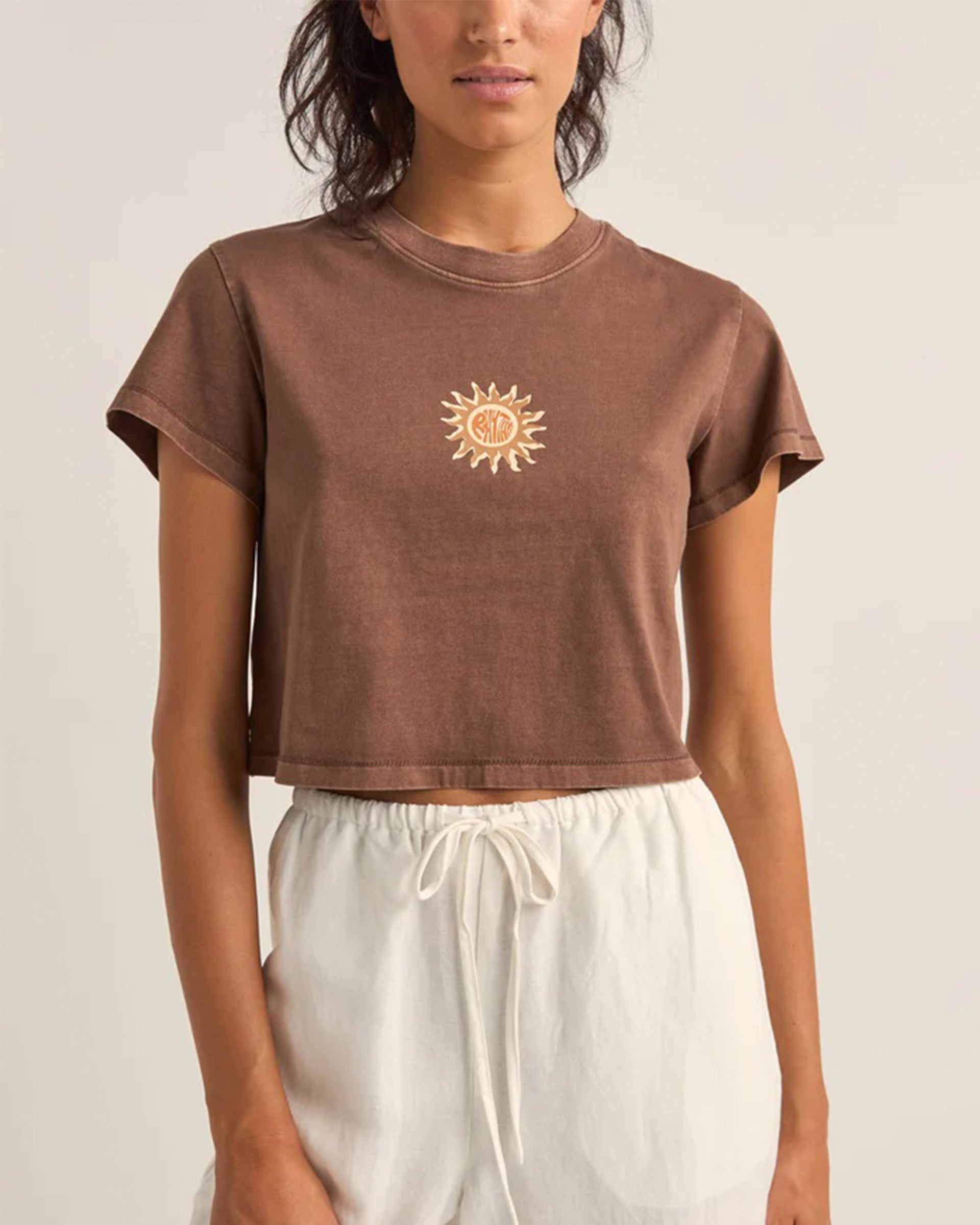 Rhythm Women's Sunshine Crop Crew Tee - Chocolate