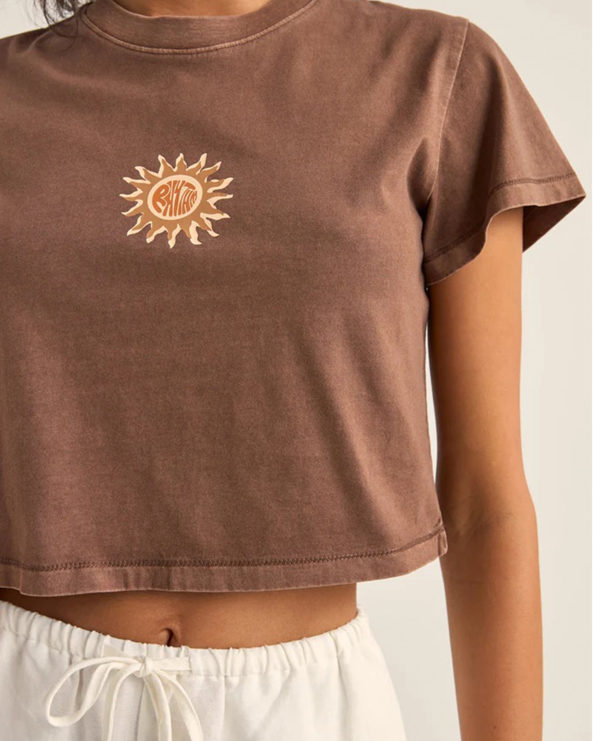 Rhythm Women's Sunshine Crop Crew Tee - Chocolate