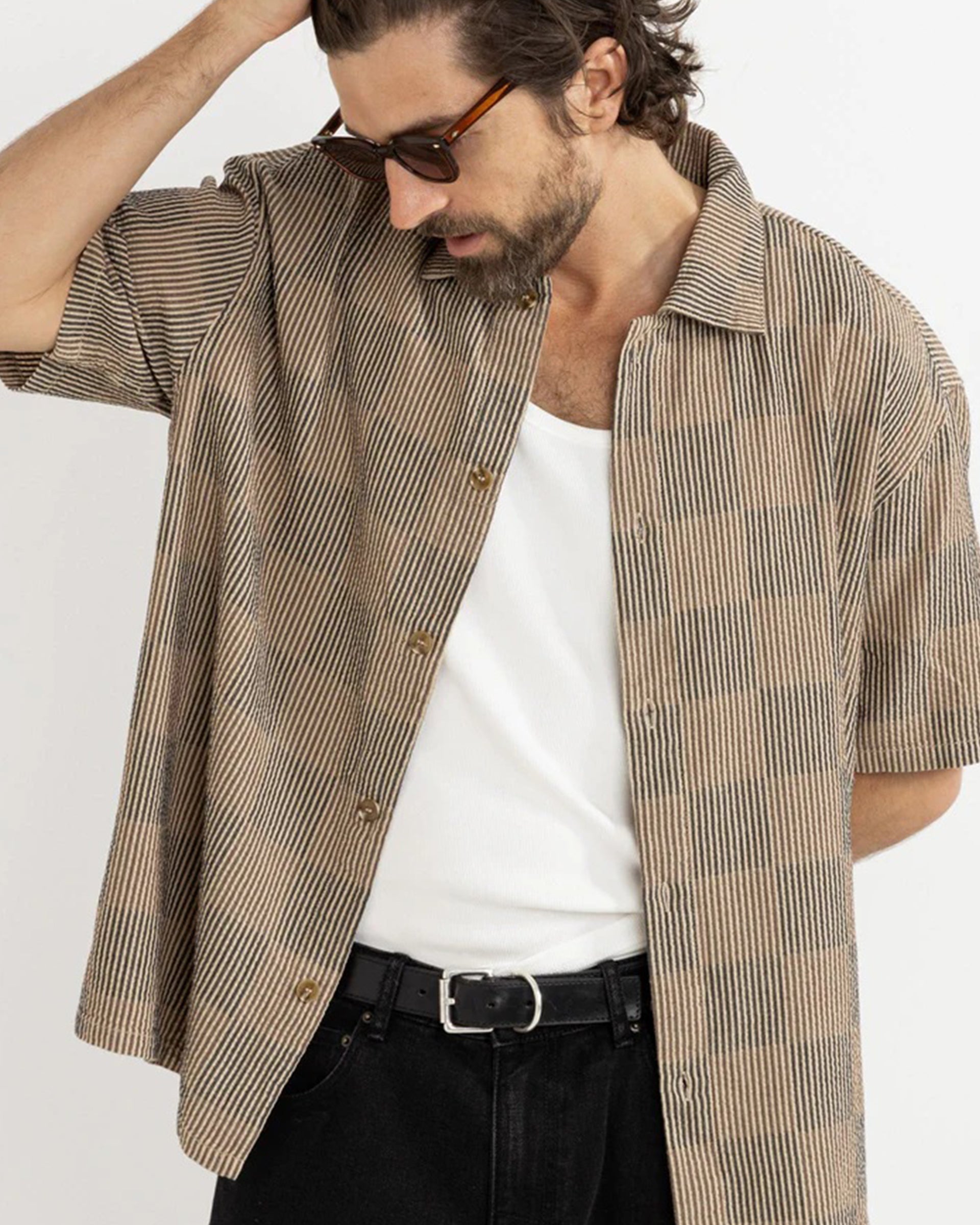 Rhythm Tanner Check Short Sleeve Shirt - Tobacco