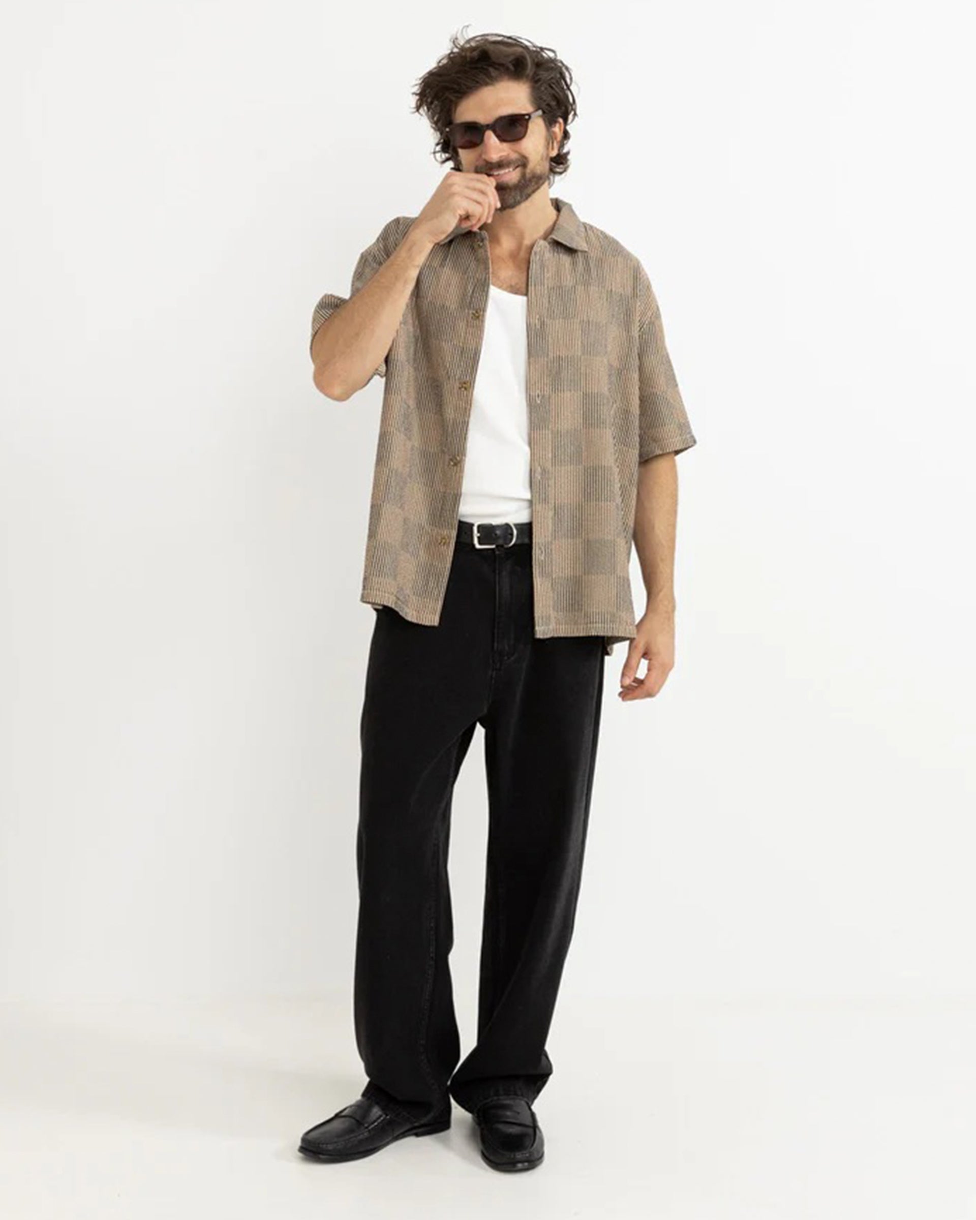 Rhythm Tanner Check Short Sleeve Shirt - Tobacco