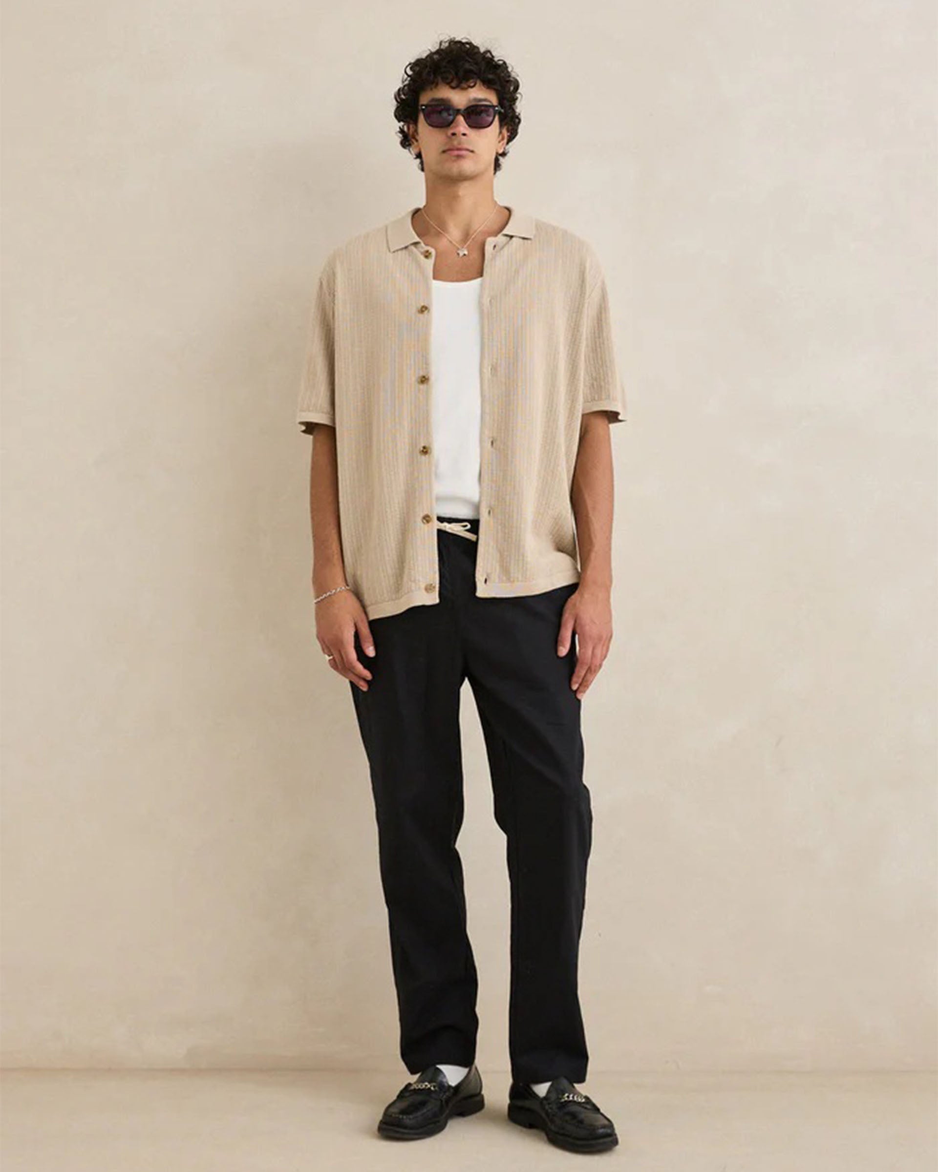 Rhythm Textured Knit Shirt Sleeve Shirt - Stone