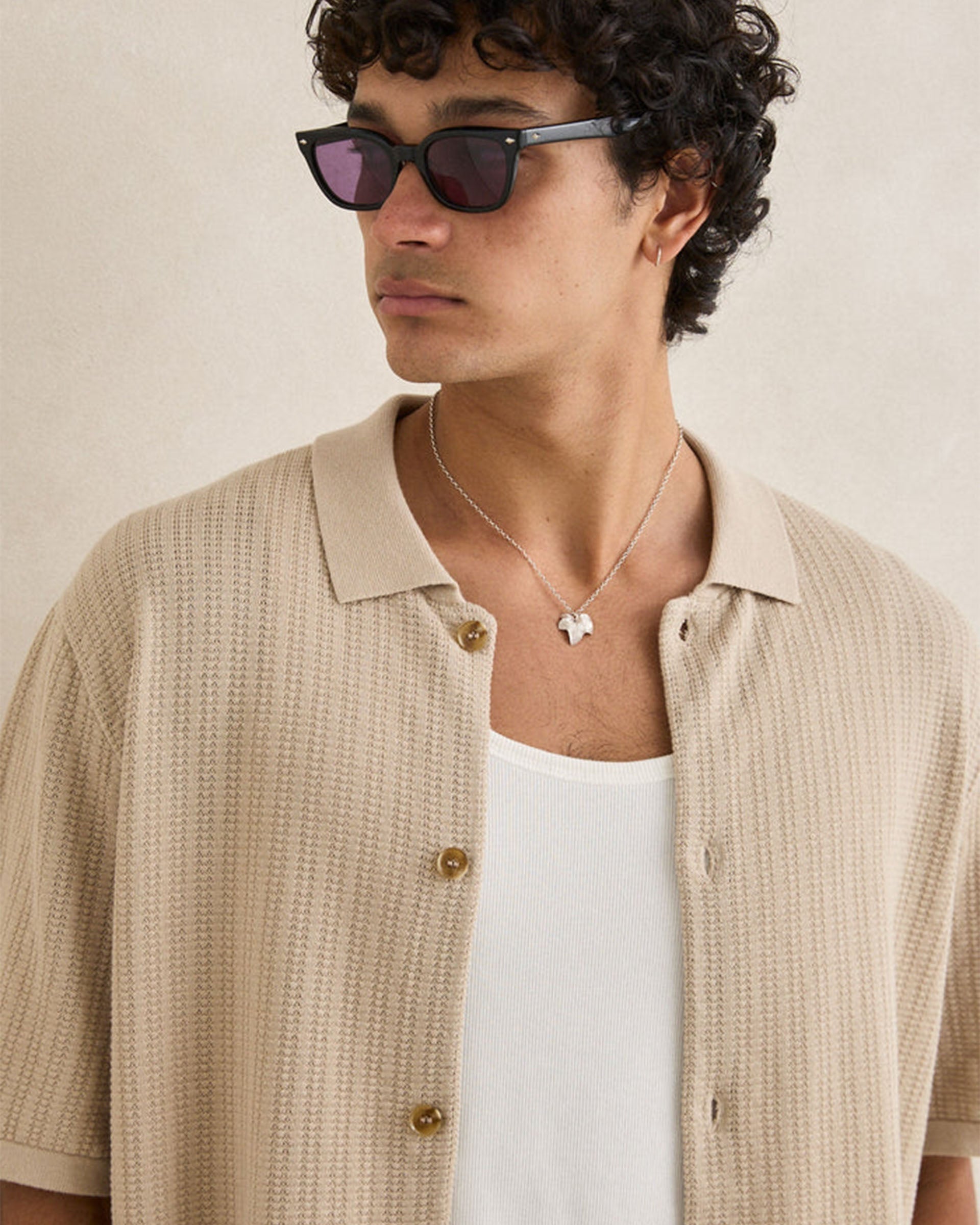 Rhythm Textured Knit Shirt Sleeve Shirt - Stone