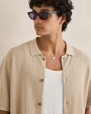 Rhythm Textured Knit Shirt Sleeve Shirt - Stone