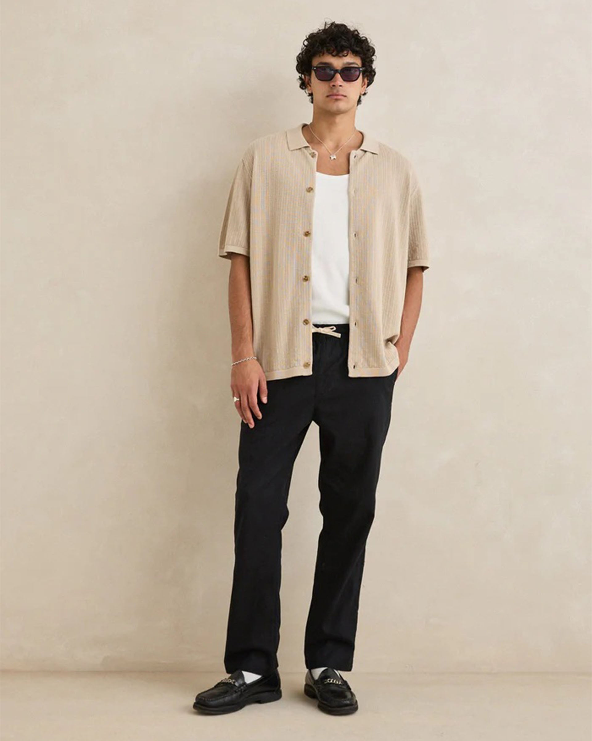 Rhythm Textured Knit Shirt Sleeve Shirt - Stone