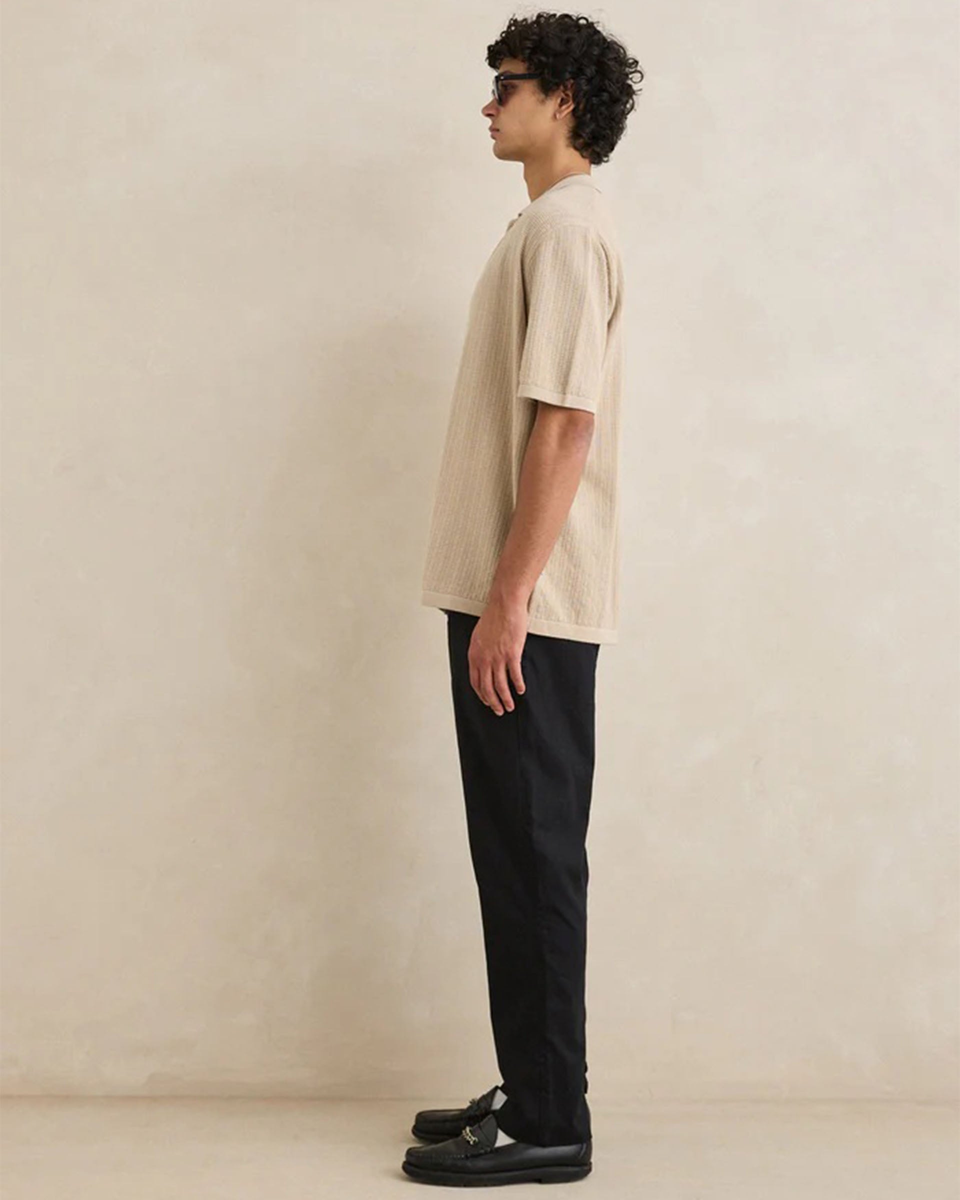 Rhythm Textured Knit Shirt Sleeve Shirt - Stone