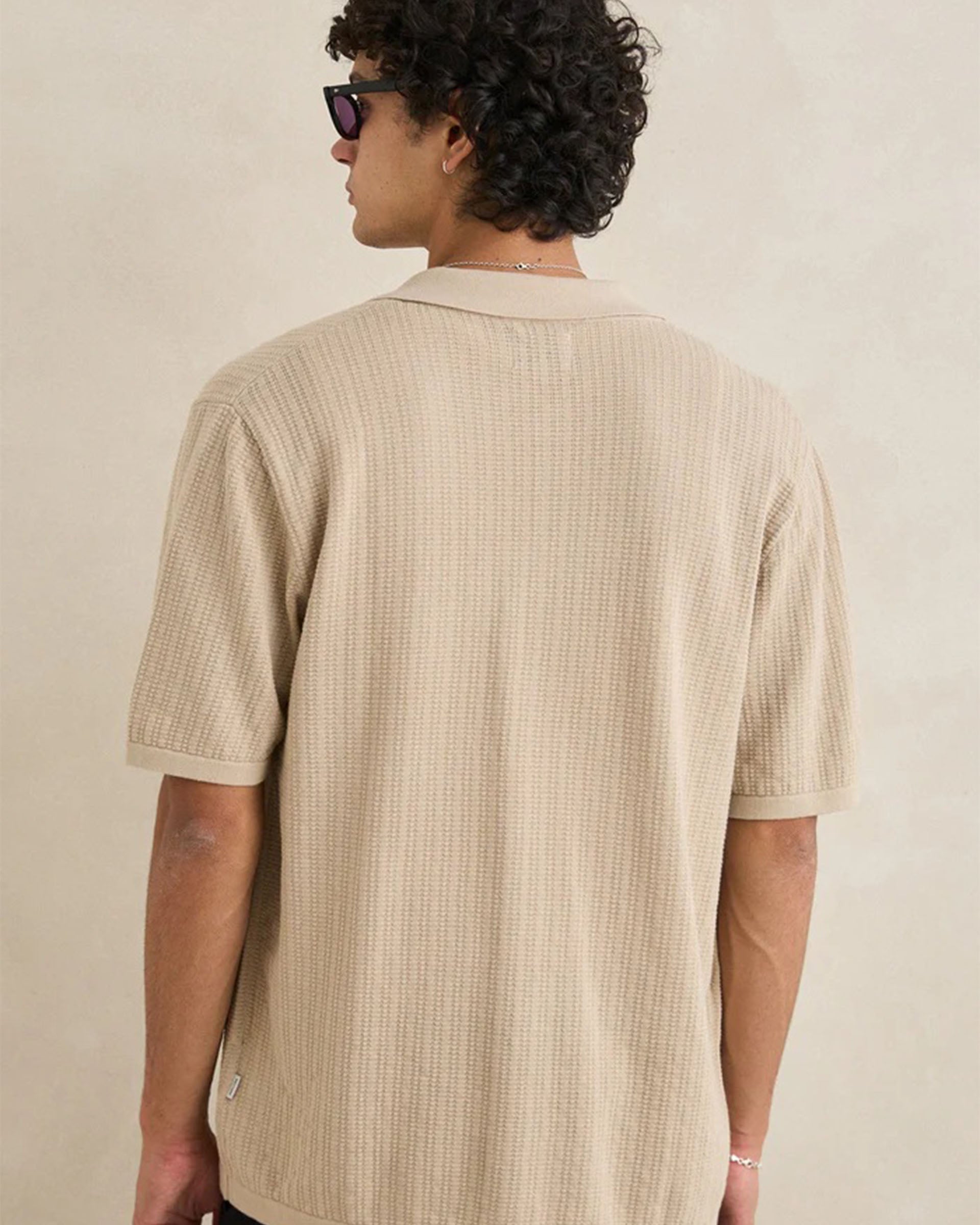 Rhythm Textured Knit Shirt Sleeve Shirt - Stone