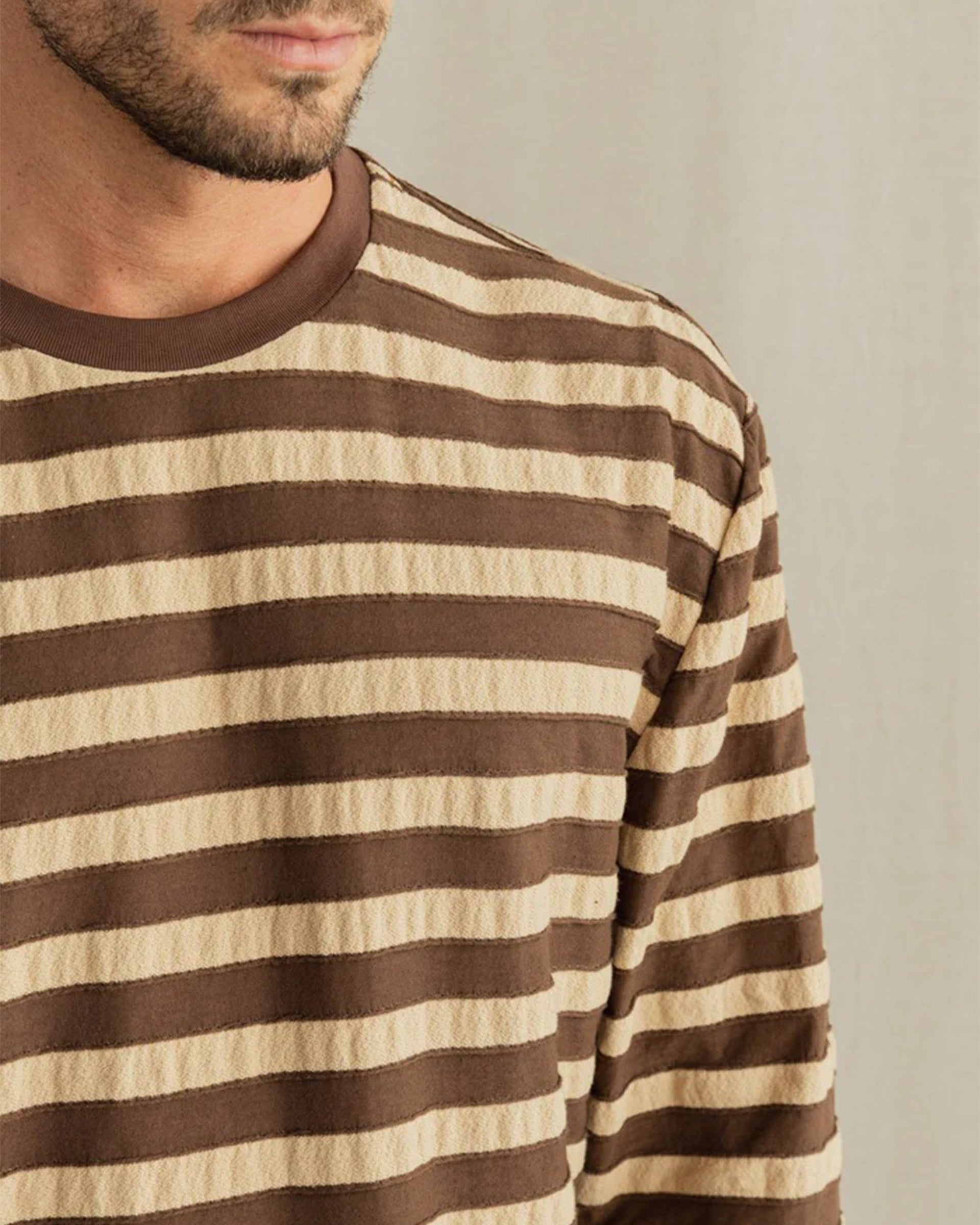 Rhythm Textured Stripe Long Sleeve T-Shirt - Brown