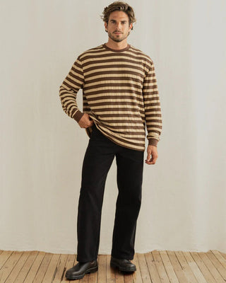 Rhythm Textured Stripe Long Sleeve T-Shirt - Brown