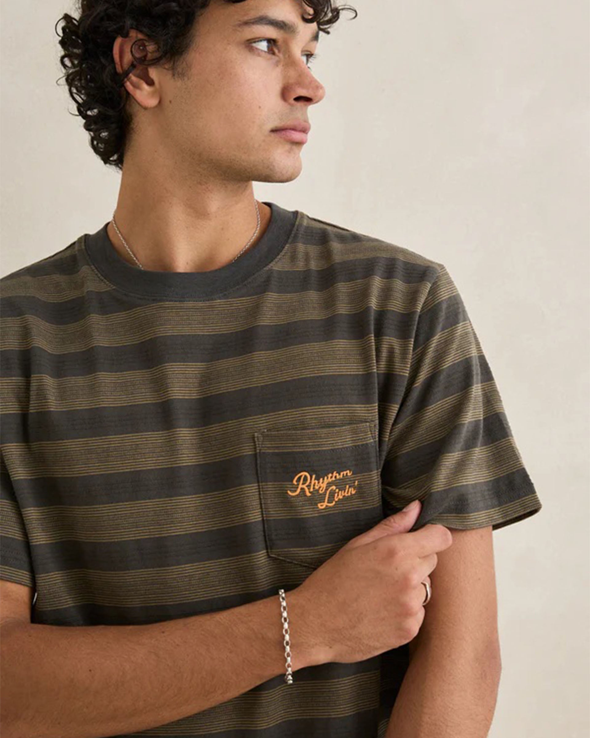 【TODAYFUL】stripe over shirt 美品✨ Vintage Jacquard Stripe S/S T-Shirt - Olive – Jack's Surfboards