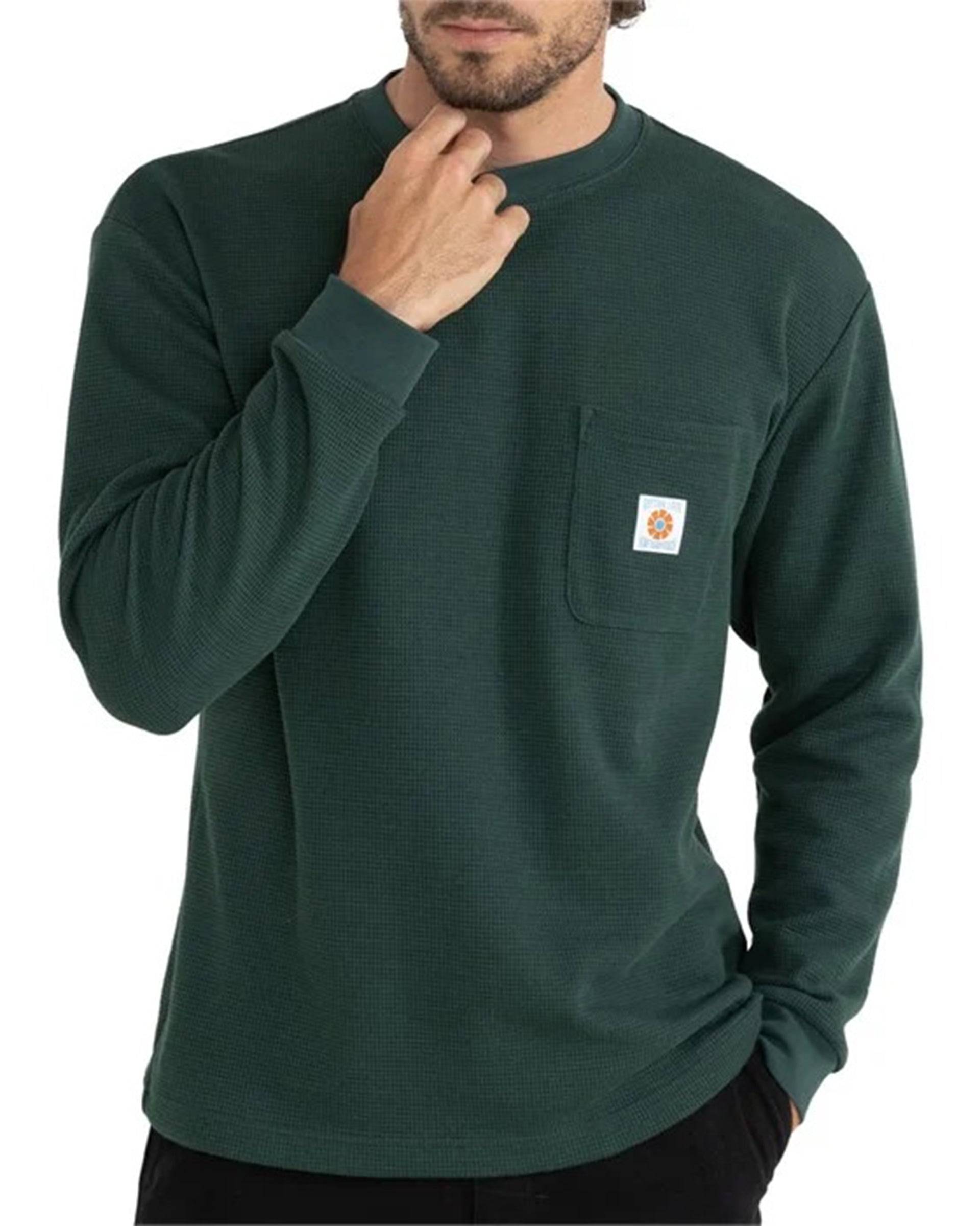 Rhythm Vintage Pocket Long Sleeve Waffle Shirt - Pine