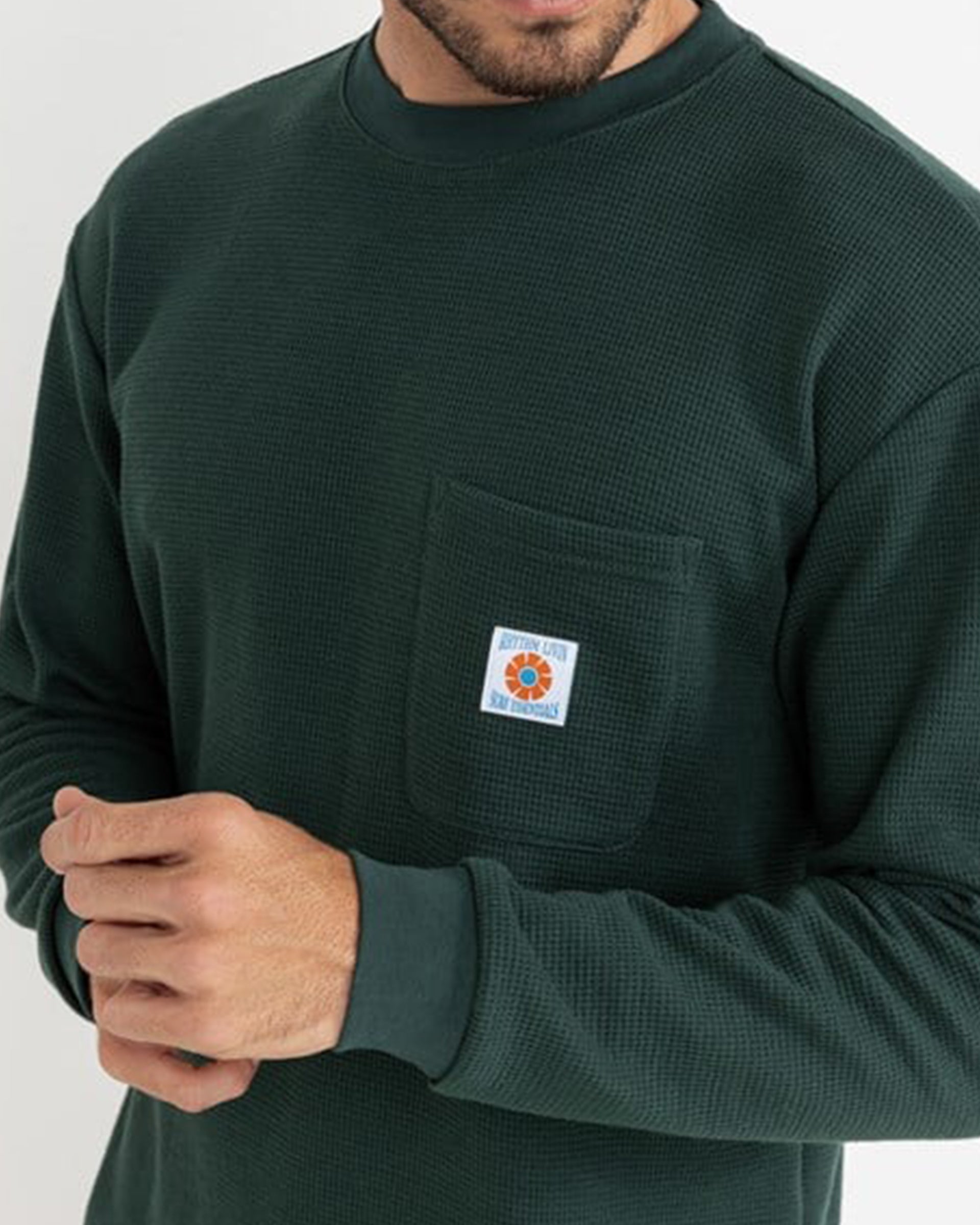 Rhythm Vintage Pocket Long Sleeve Waffle Shirt - Pine