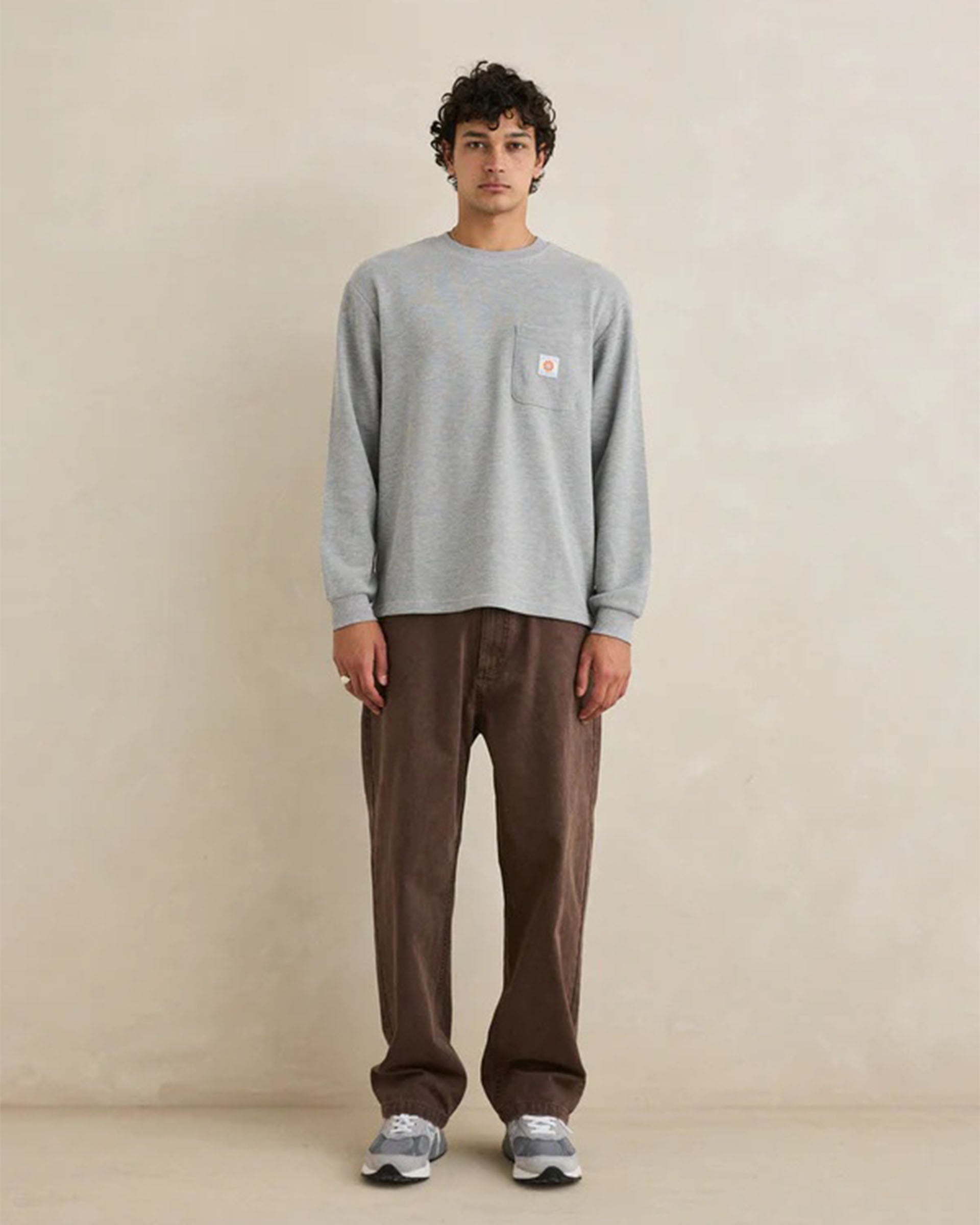 Rhythm Vintage Pocket Long Sleeve Waffle Shirt - Grey Heather