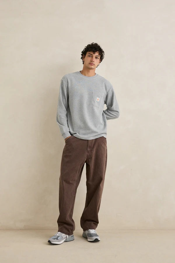 Rhythm Vintage Pocket Long Sleeve Waffle Shirt - Grey Heather