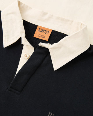 Rhythm Vintage Rugby Long Sleeve Polo - Charcoal