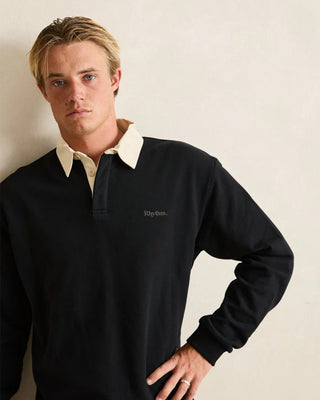 Rhythm Vintage Rugby Long Sleeve Polo - Charcoal