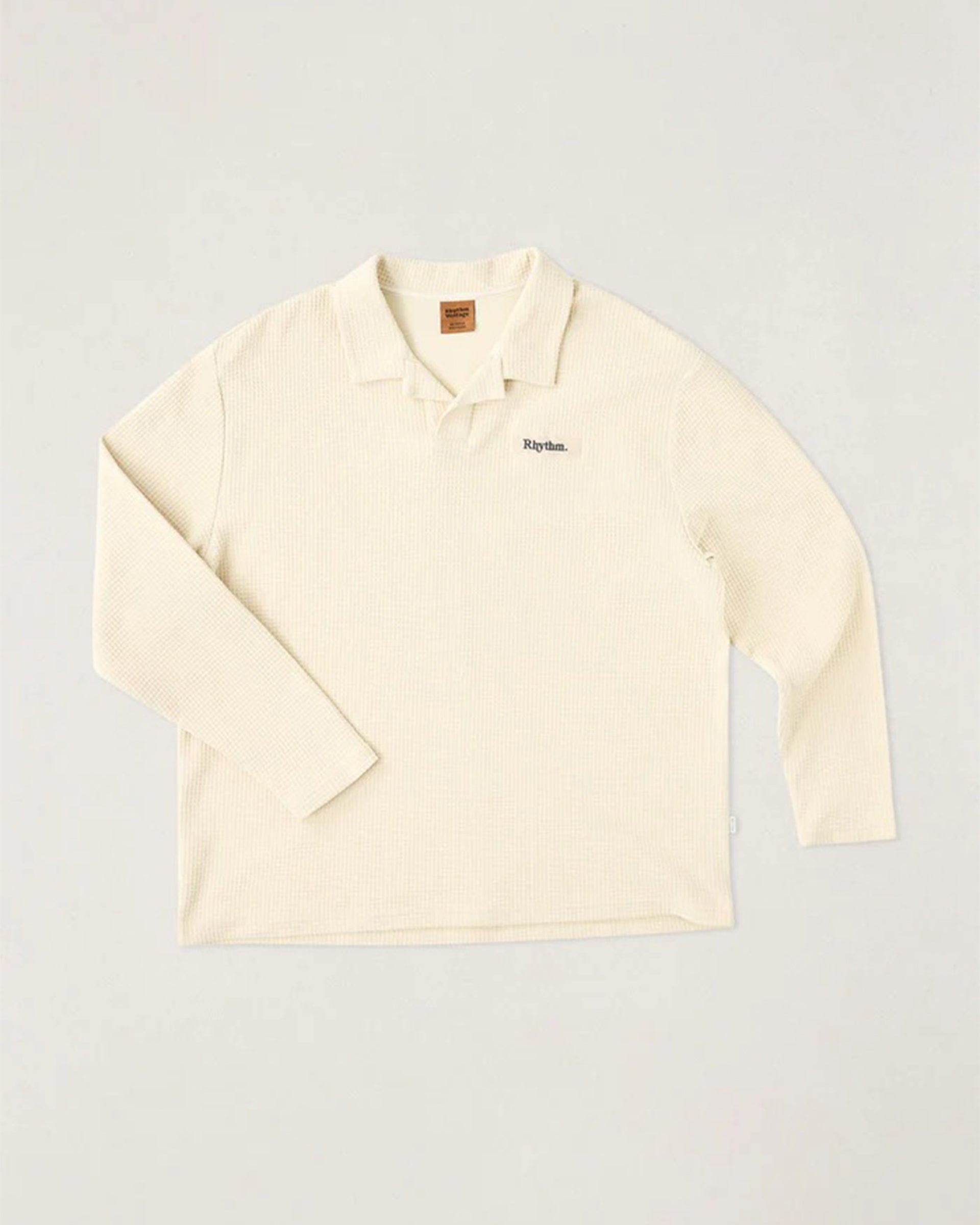 Rhythm Waffle Rugby Long Sleeve Polo - Natural