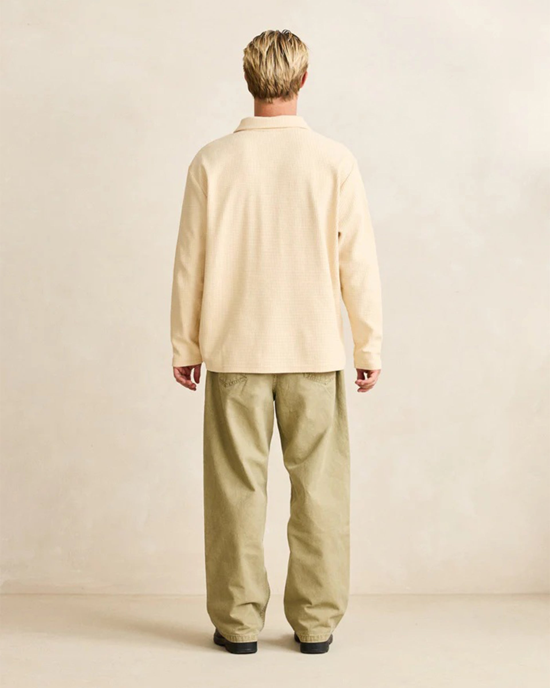 Rhythm Waffle Rugby Long Sleeve Polo - Natural