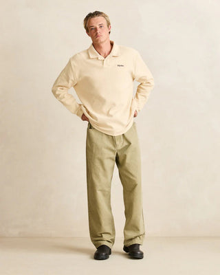 Rhythm Waffle Rugby Long Sleeve Polo - Natural