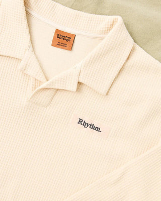 Rhythm Waffle Rugby Long Sleeve Polo - Natural