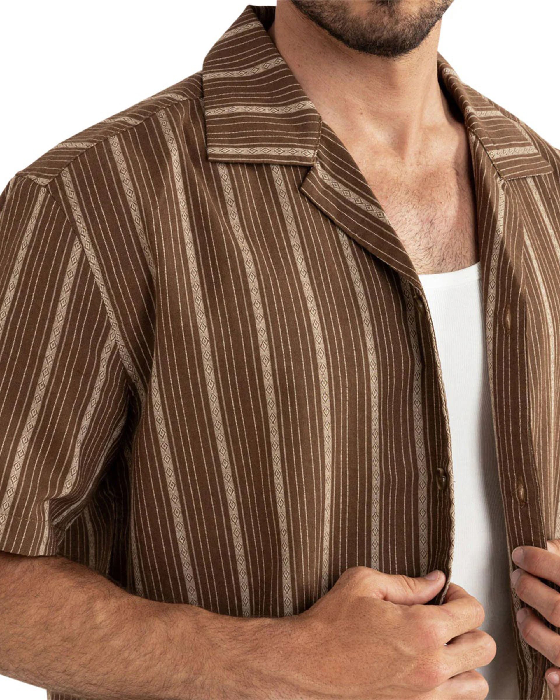 Rhythm West Winds Stripe Short Sleeve Shirt - Earth
