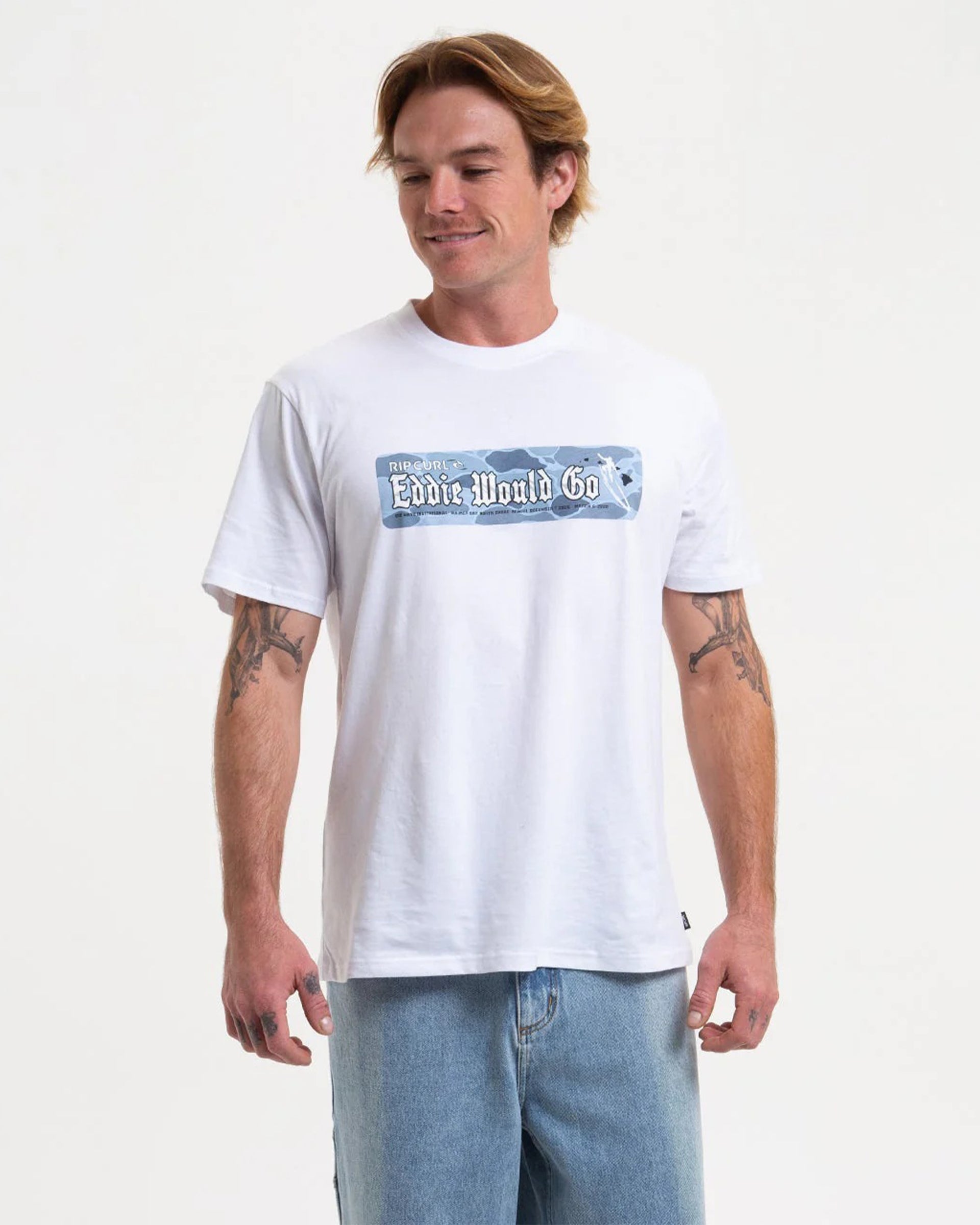 Eddie Would Go Sticker Tee - White