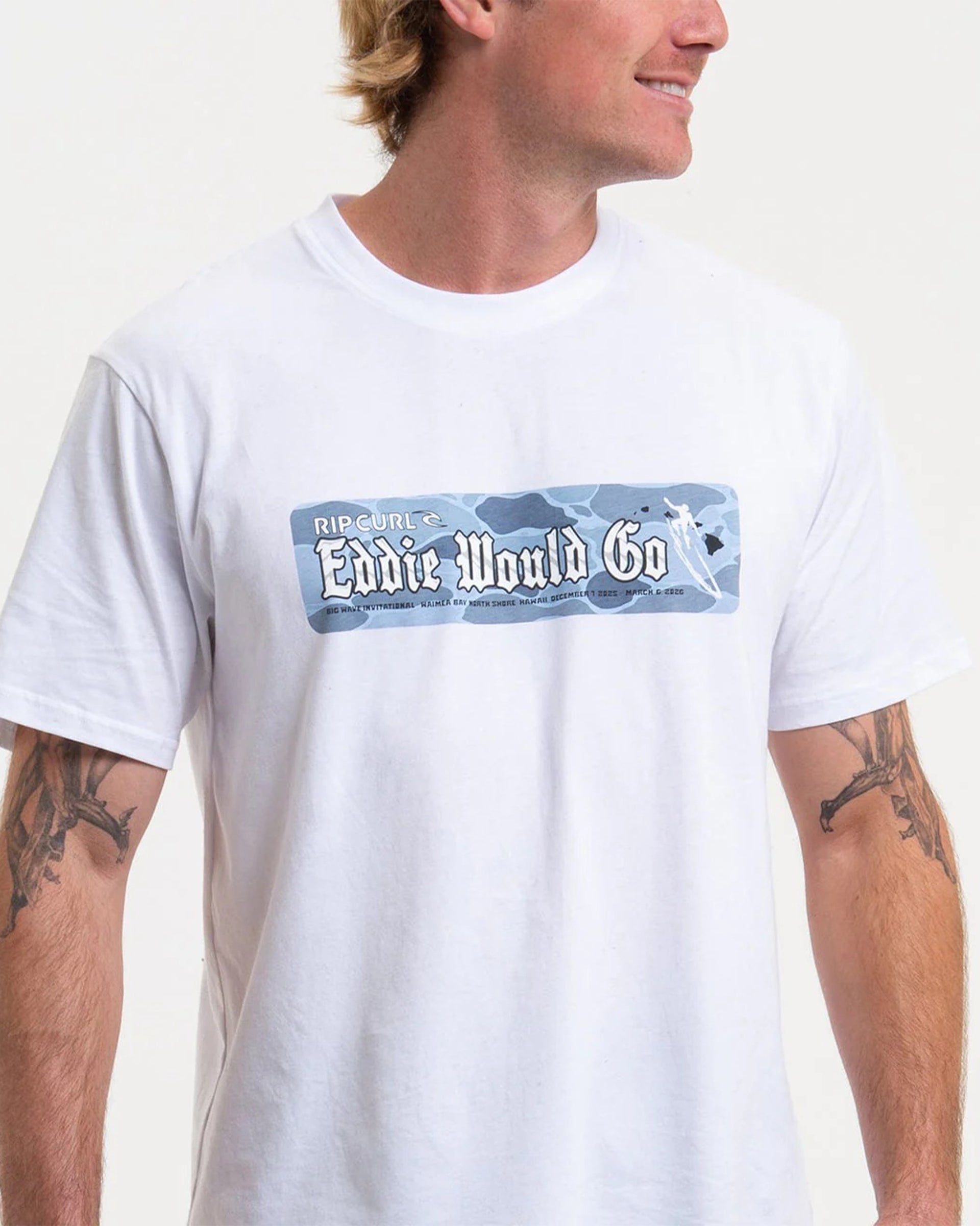Eddie Would Go Sticker Tee - White