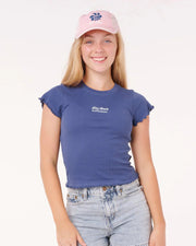 Rip Curl Girl's (8-16) Paradise Club Rib Short Sleeve T-Shirt - Washed Navy