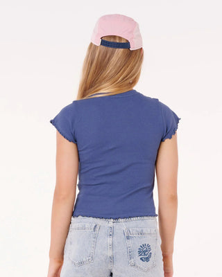 Rip Curl Girl's (8-16) Paradise Club Rib Short Sleeve T-Shirt - Washed Navy
