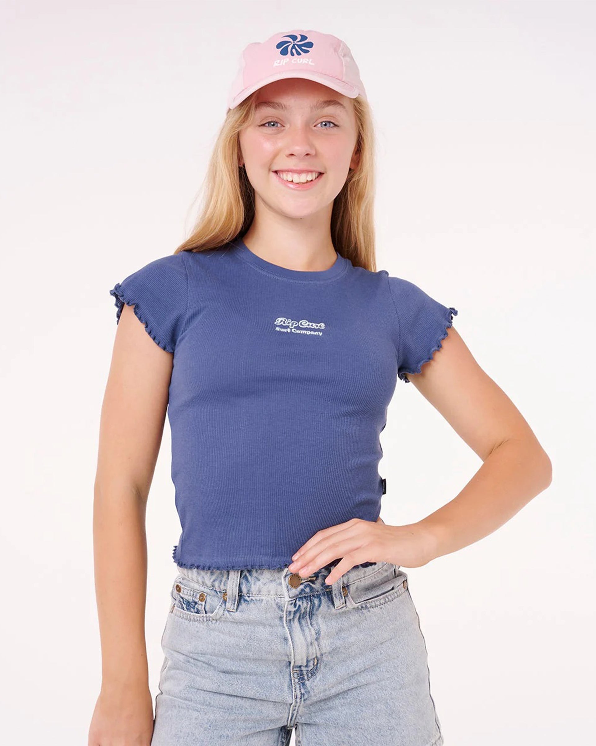 Rip Curl Girl's (8-16) Paradise Club Rib Short Sleeve T-Shirt - Washed Navy