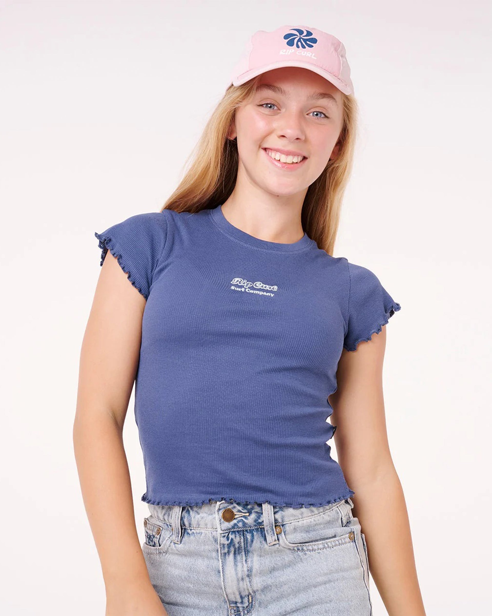 Rip Curl Girl's (8-16) Paradise Club Rib Short Sleeve T-Shirt - Washed Navy