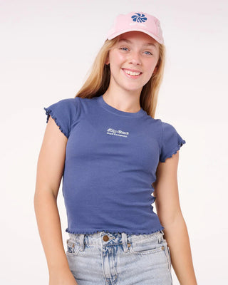 Rip Curl Girl's (8-16) Paradise Club Rib Short Sleeve T-Shirt - Washed Navy