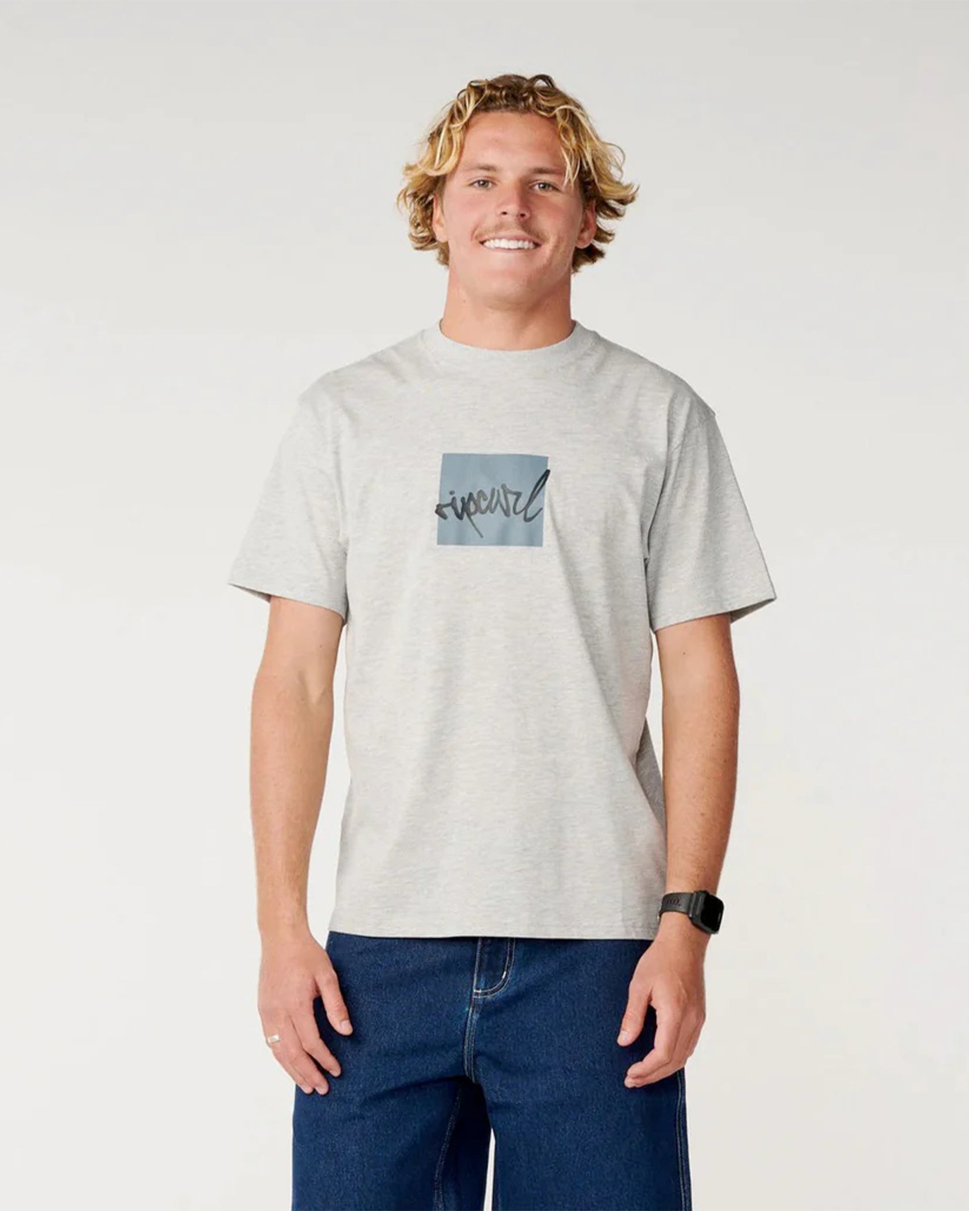 Rip Curl Rip Script Icon Short Sleeve T-Shirt - Grey Marle
