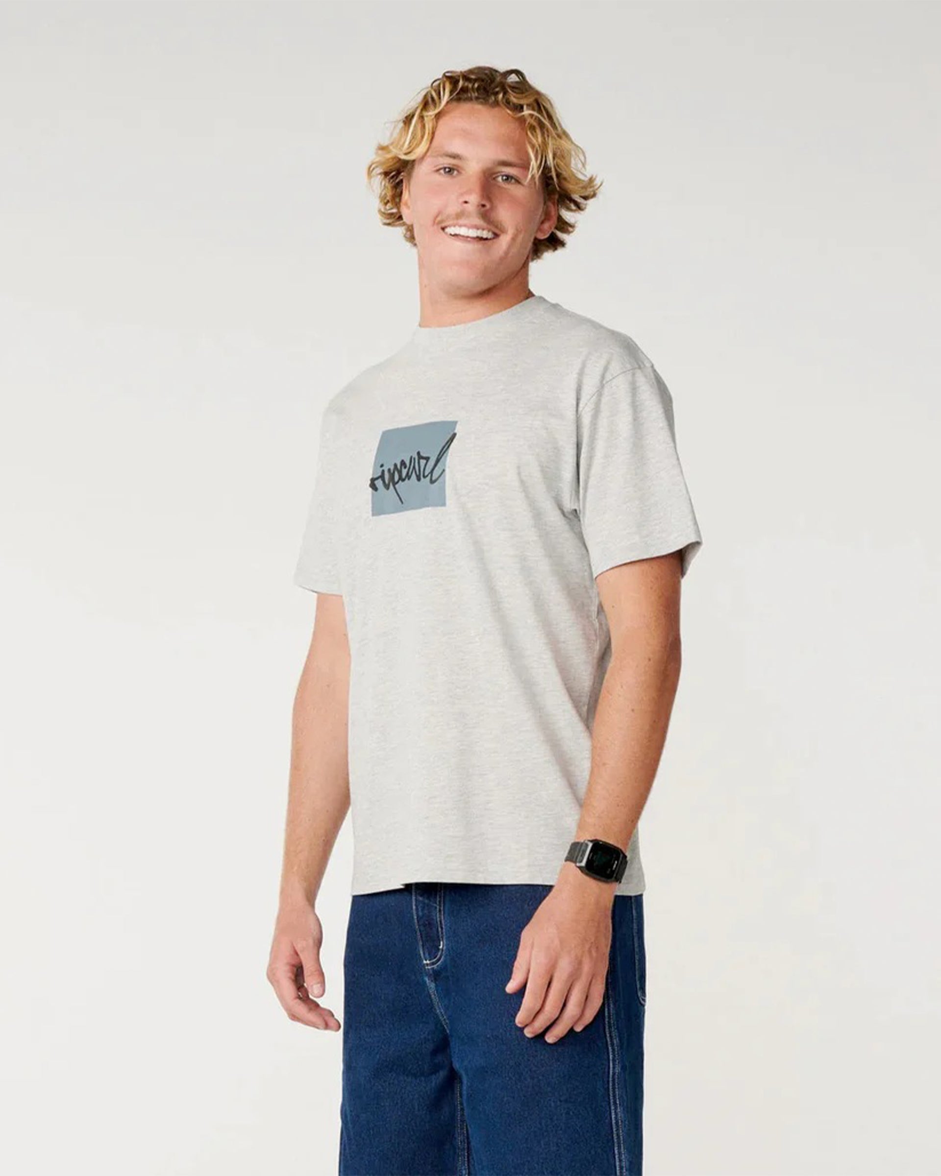 Rip Curl Rip Script Icon Short Sleeve T-Shirt - Grey Marle