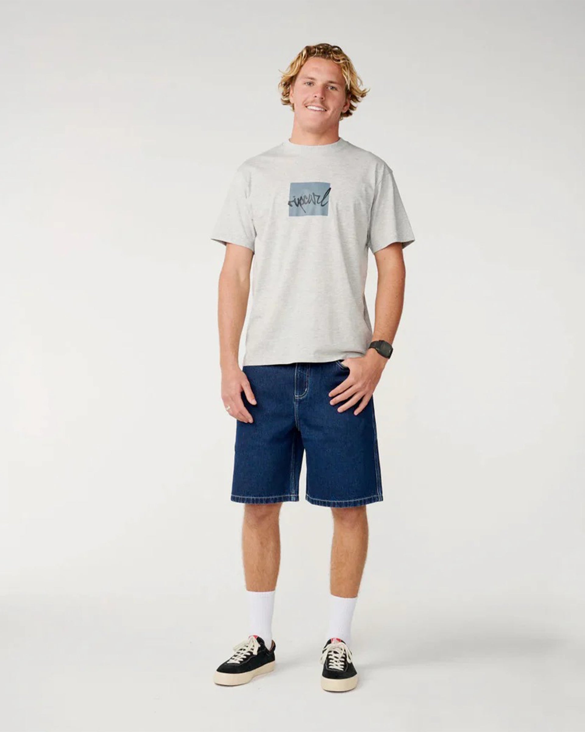 Rip Curl Rip Script Icon Short Sleeve T-Shirt - Grey Marle