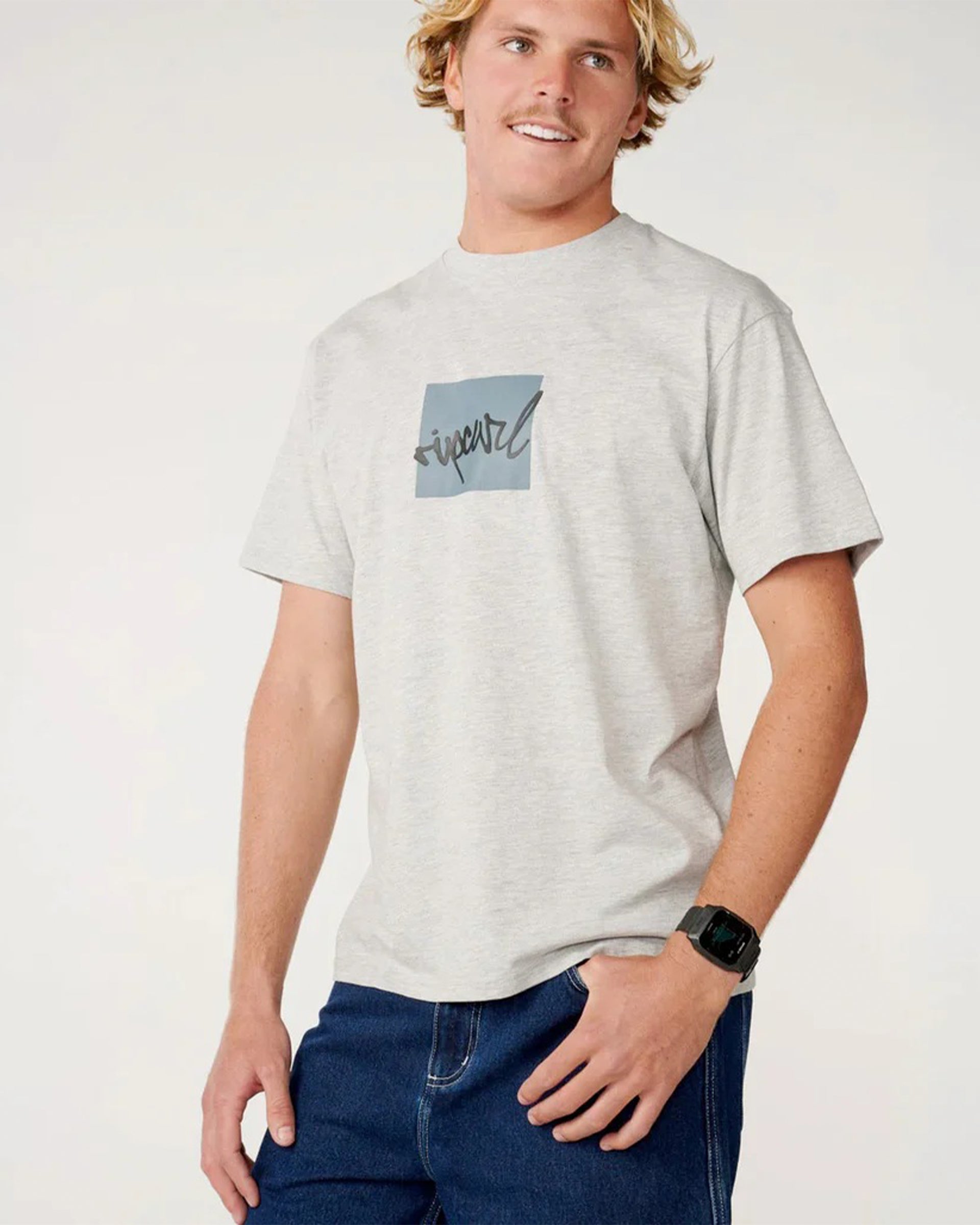 Rip Curl Rip Script Icon Short Sleeve T-Shirt - Grey Marle