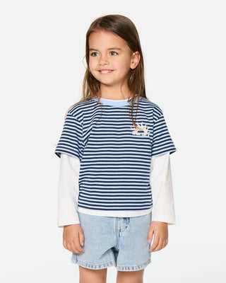 Rip Curl Girl's (1-8) Road Trip Stripe Tee - Sky Blue