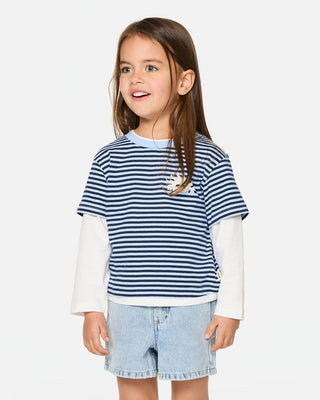 Rip Curl Girl's (1-8) Road Trip Stripe Tee - Sky Blue