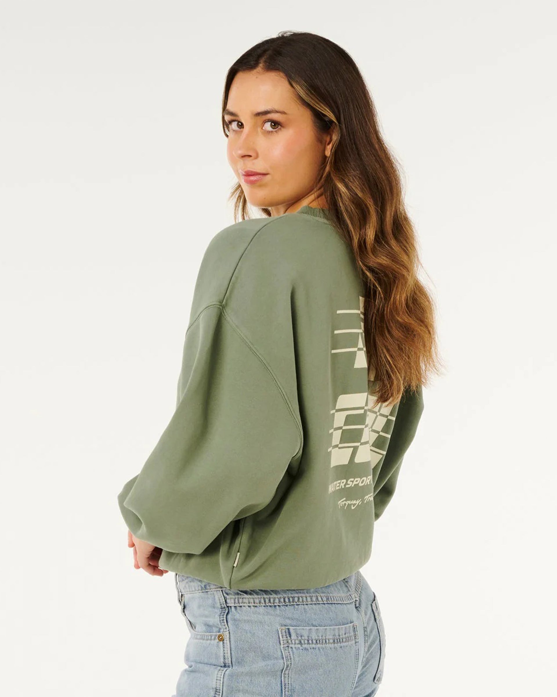 Rip Curl Women's Sports Dept Drop Shoulder Crew - Washed Green