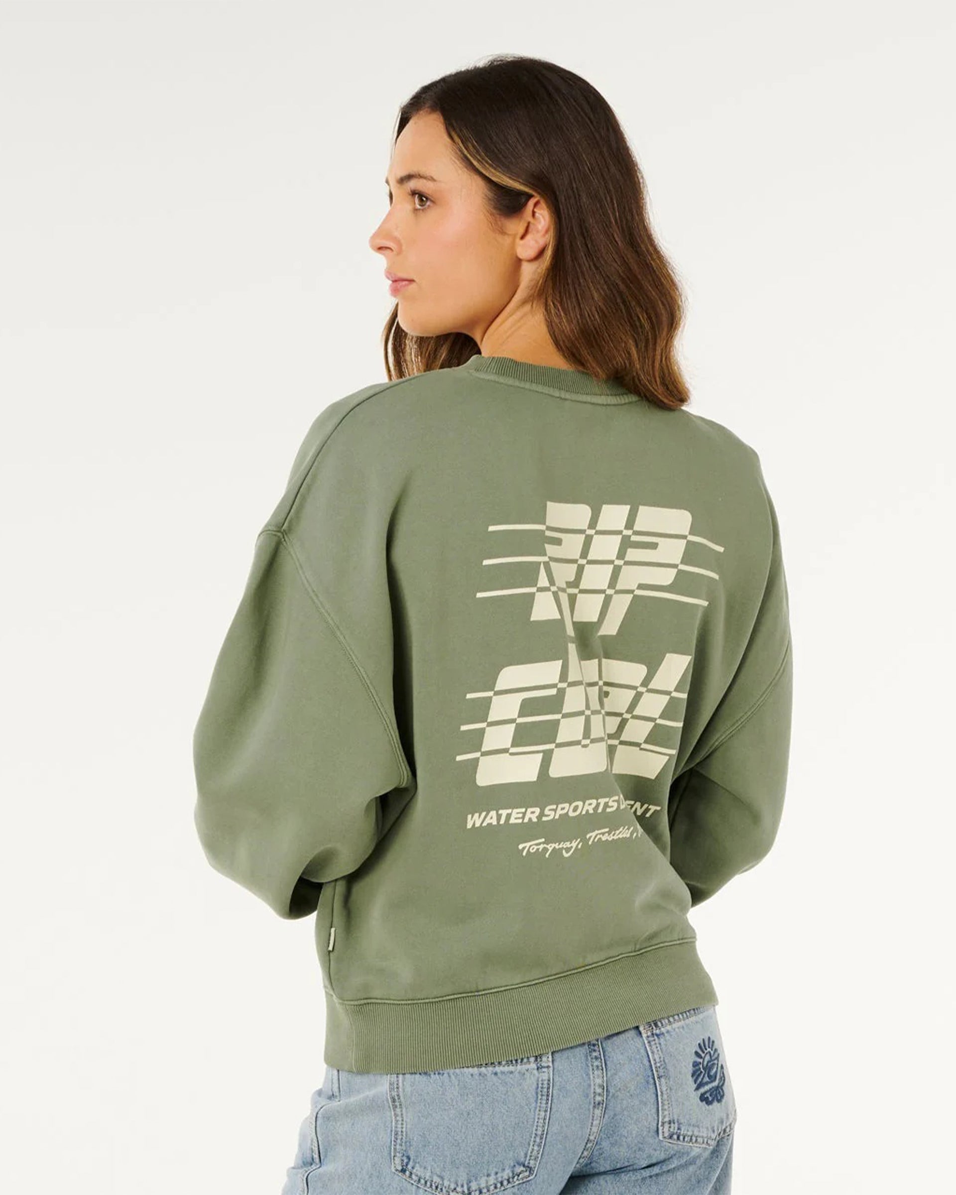 Rip Curl Women's Sports Dept Drop Shoulder Crew - Washed Green