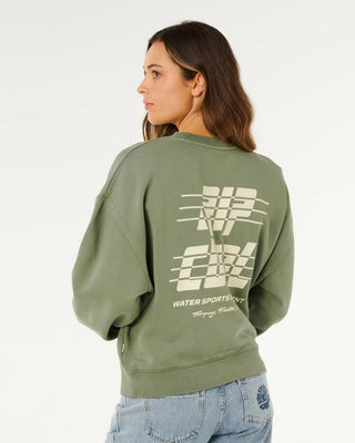 Rip Curl Women's Sports Dept Drop Shoulder Crew - Washed Green